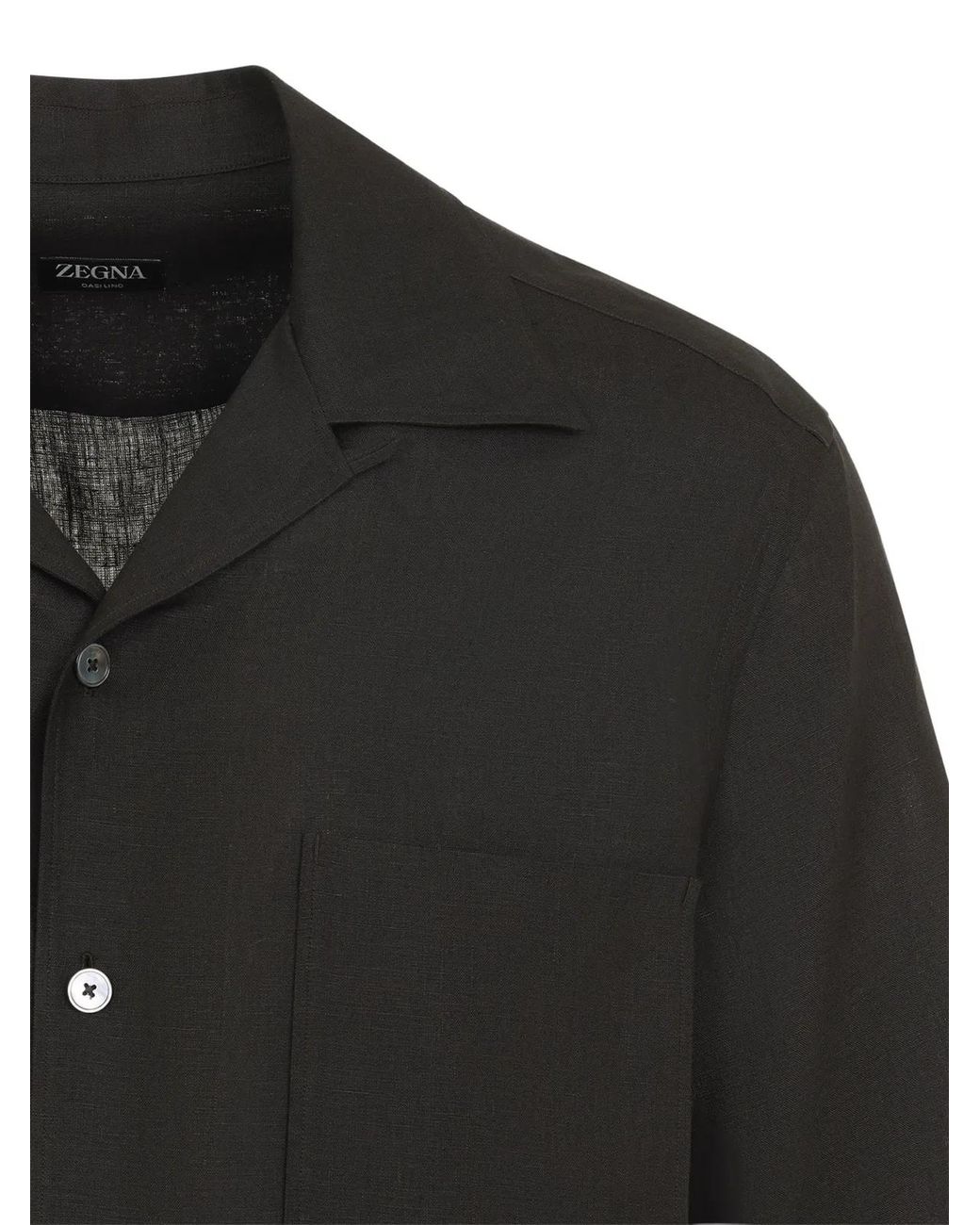 Zegna Black Reguther Fit Cuban Collar Shirt for men