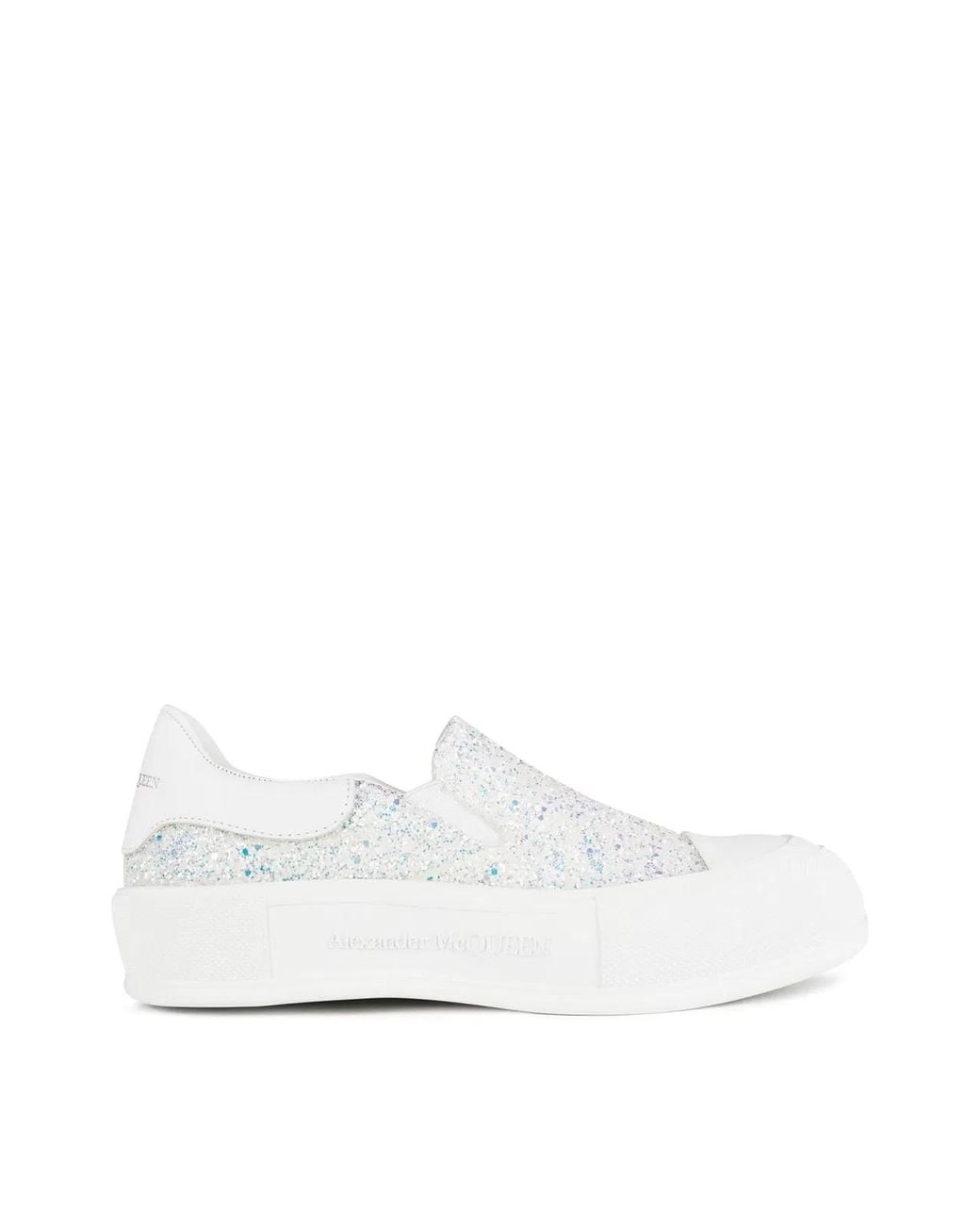 McQueen White Deck Plimsoll Glitter Slip On Sneakers