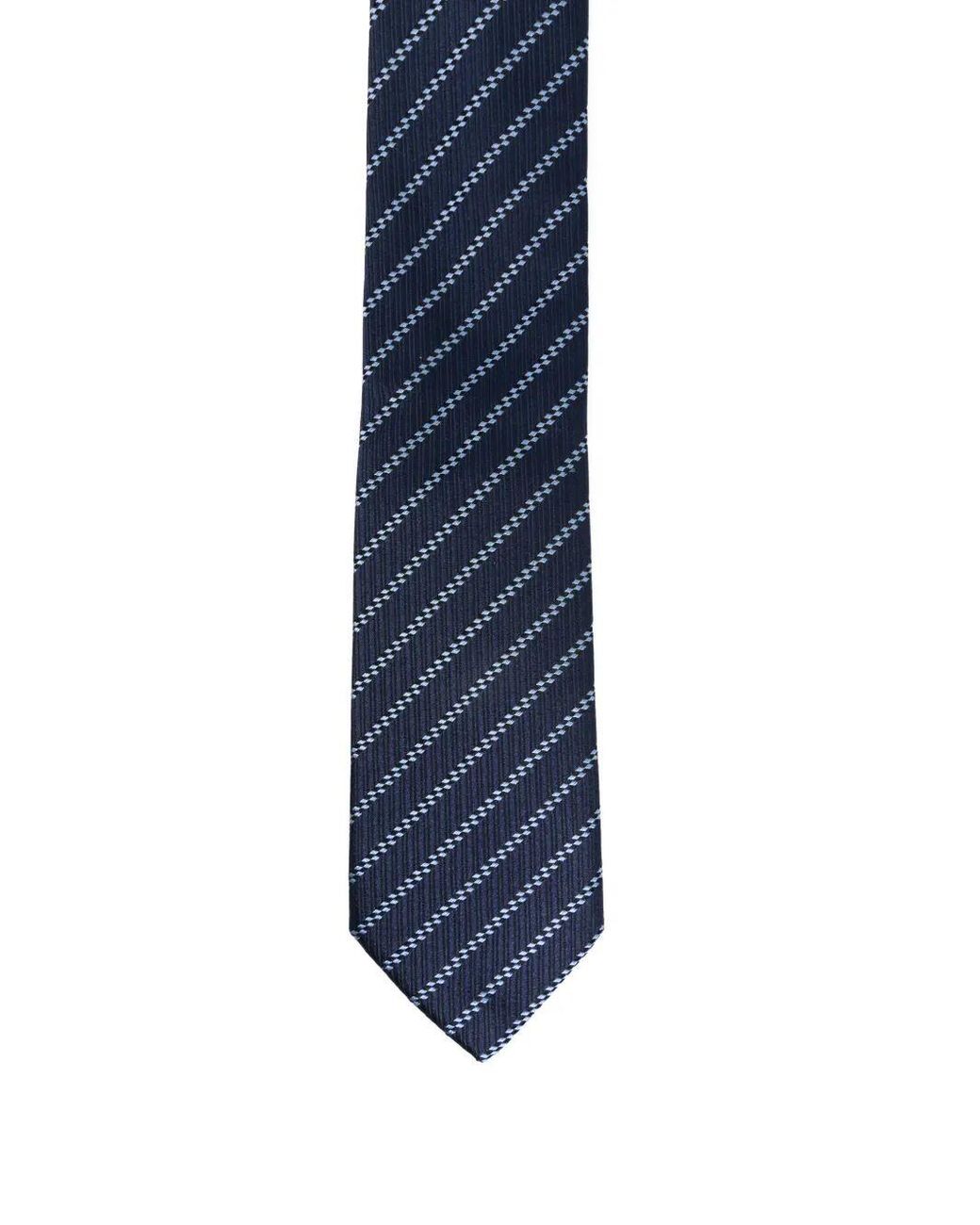 Giorgio Armani Blue Pure Silk Tie With Diagonal Jacquard Stripes for men