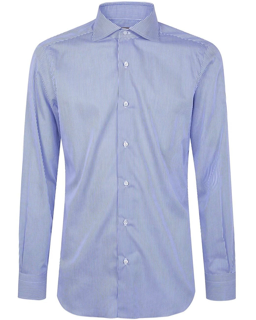 Barba Napoli Blue Classic Cotton Twill "Stright Bacchetta" Shirt for men