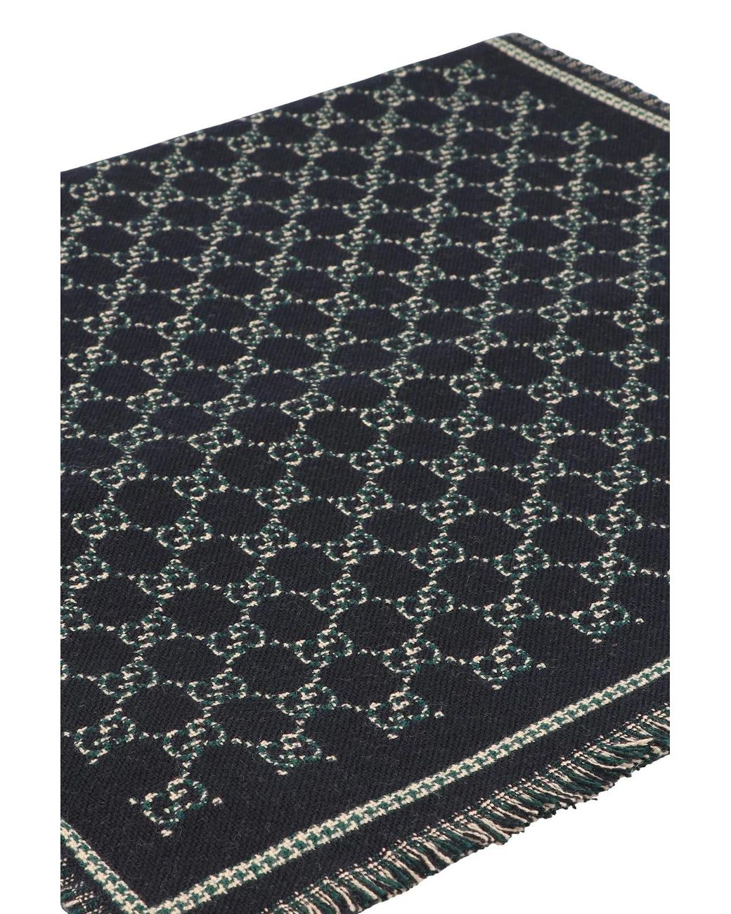 Gucci Black Fringed Geometric Pattern Scarf for men