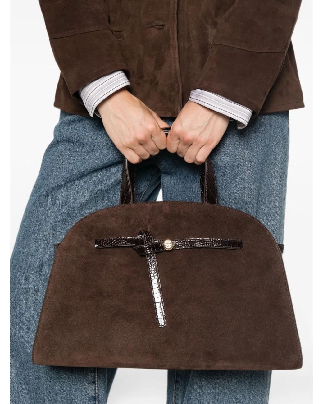 Tory Burch Brown Romy Suede Leather Boston Bag