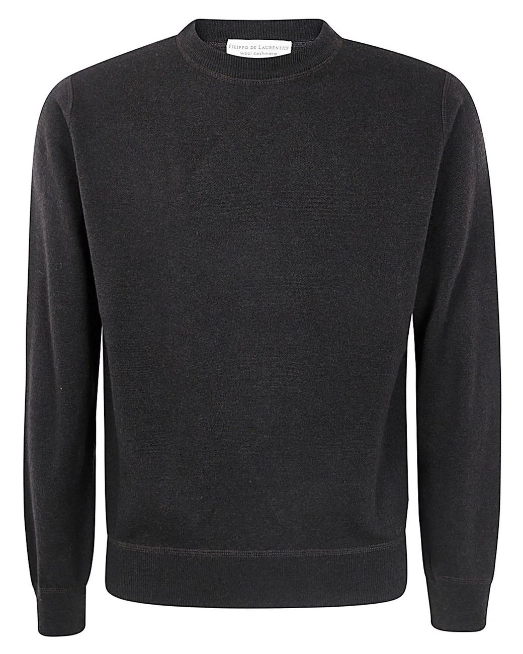 FILIPPO DE LAURENTIIS Black Long Sleeves Cashmere Wool Round Neck Sweatshirt for men