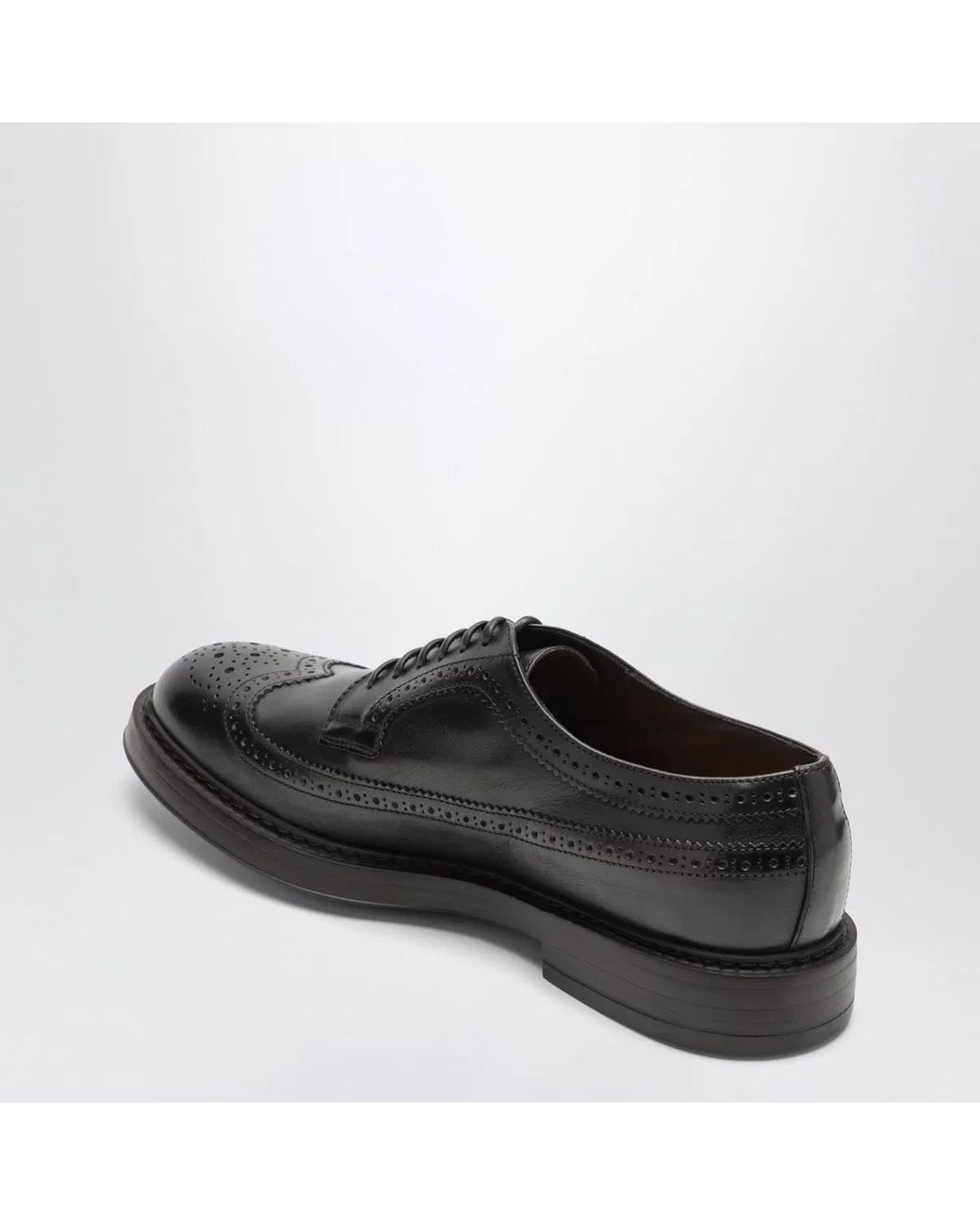 Doucal's Black Dark Leather Derby Shoes With Brogue Detailing for men