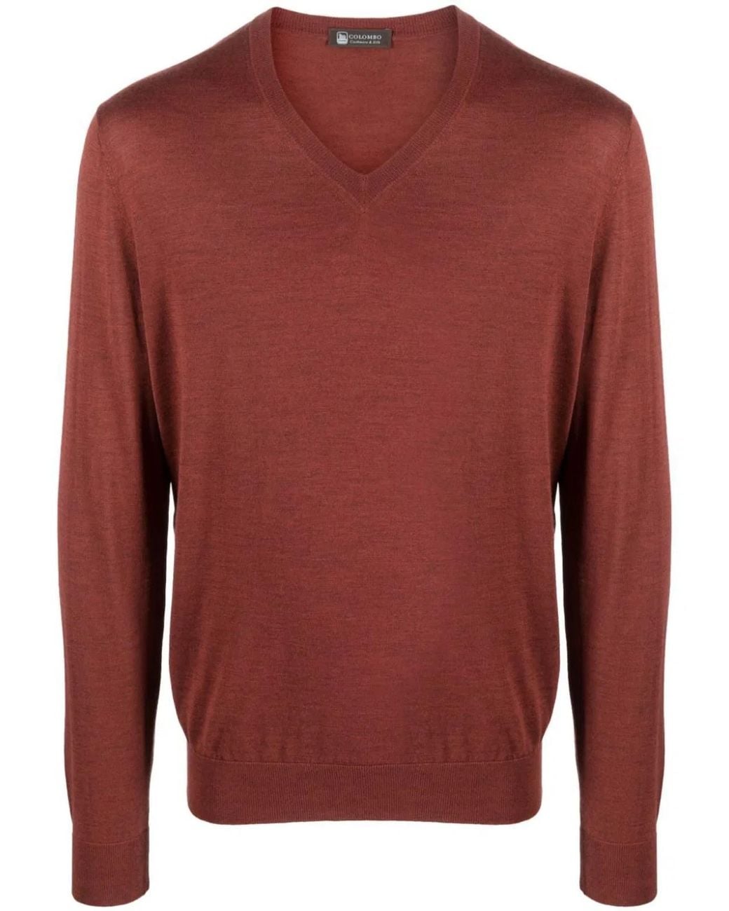 Colombo Red V Neck Cashmere-Silk Blend Sweater For for men