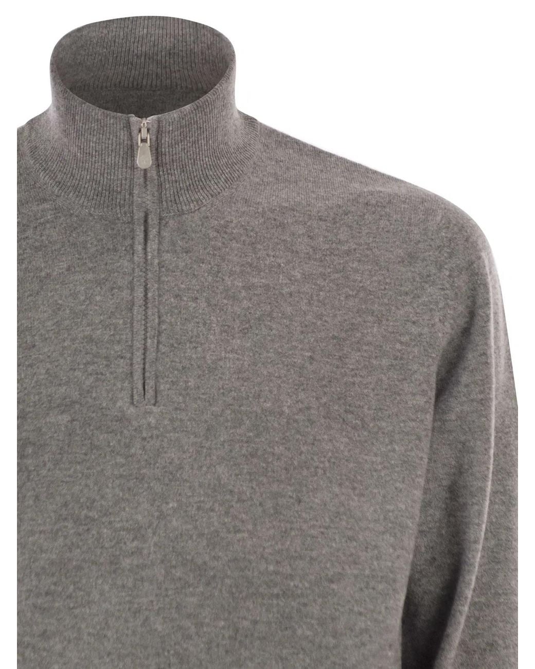 Brunello Cucinelli Gray Cashmere Turtleneck Sweater With Zipper for men