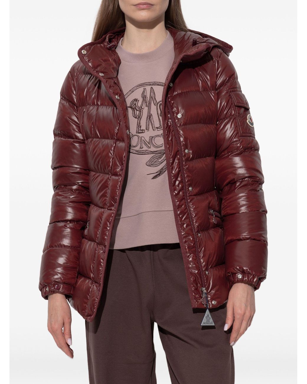 Moncler Red Logo-Patch Padded Jacket