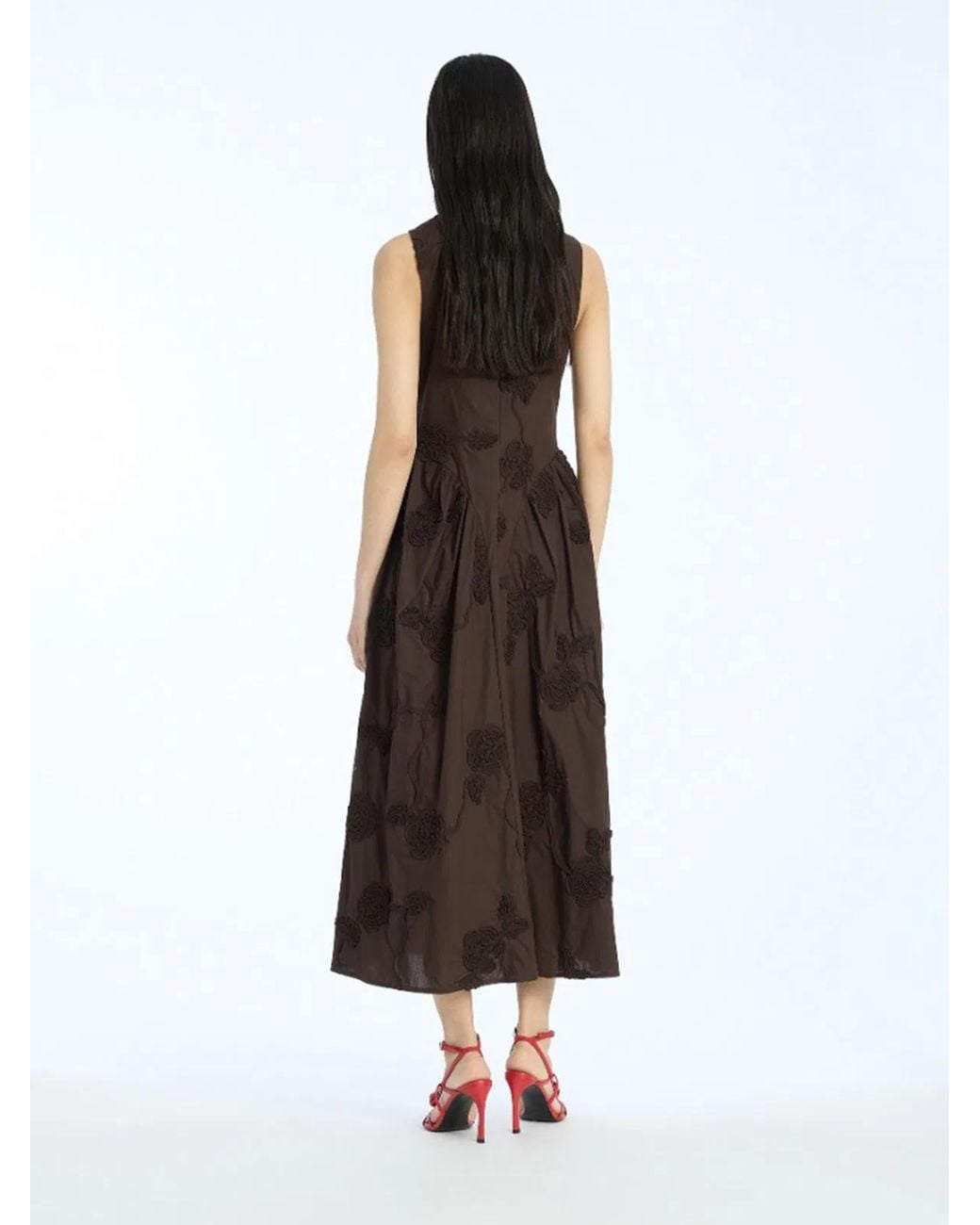 ROTATE BIRGER CHRISTENSEN Brown Flower-Detail Midi Dress