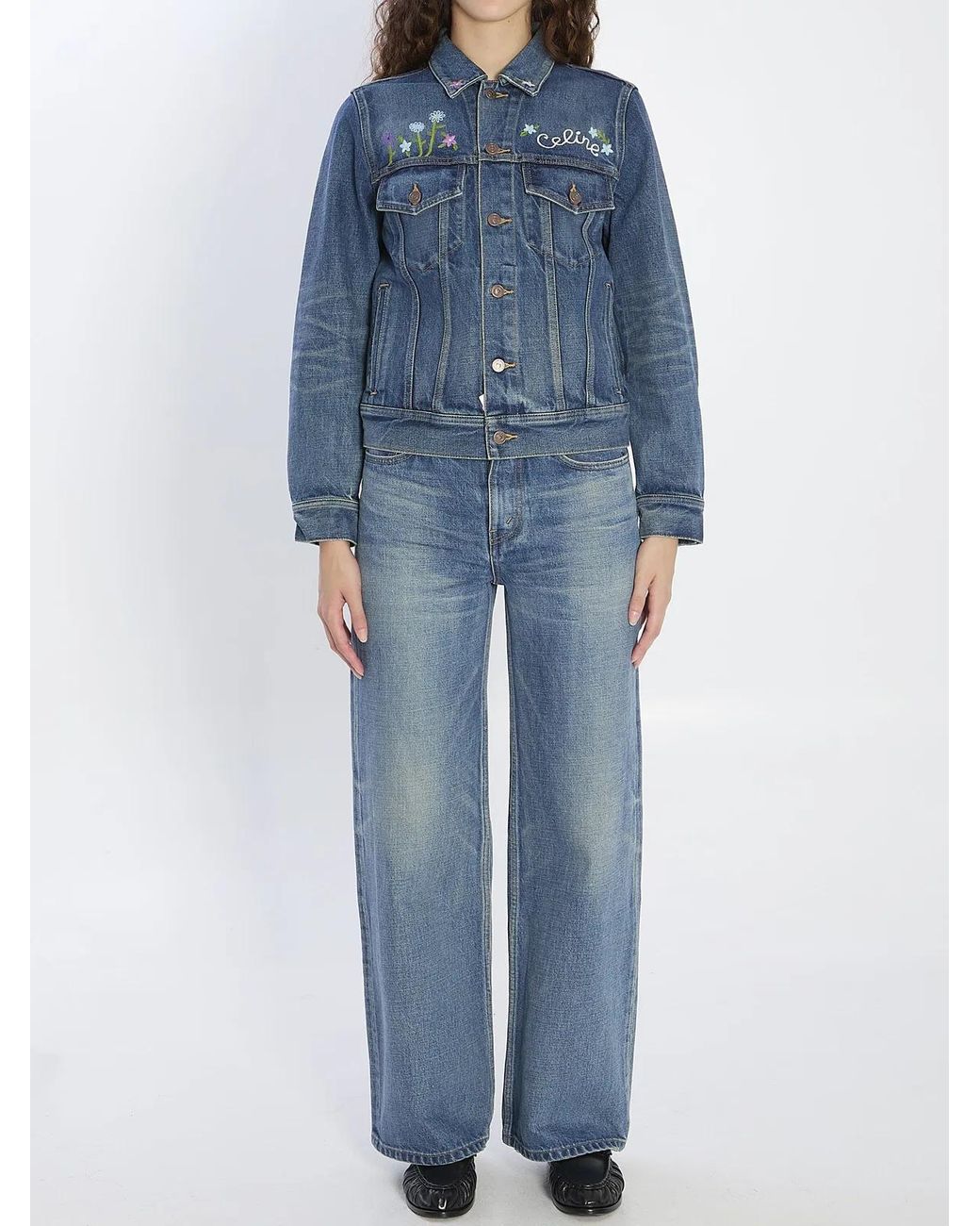 Céline Blue Denim Jacket With Embroidery