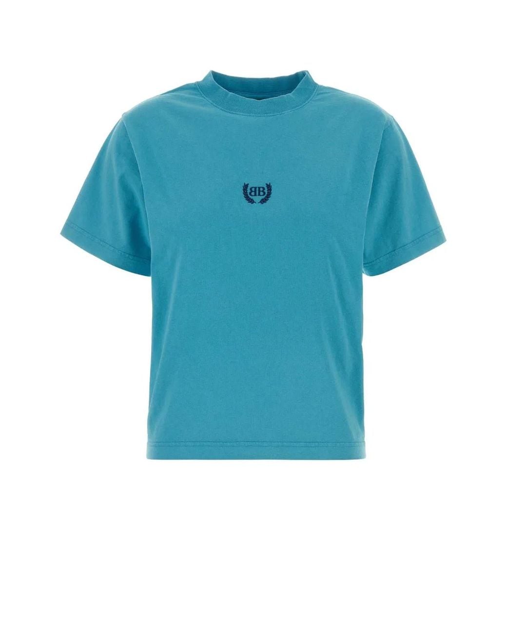 Balenciaga Blue Cotton T-Shirt With Embroidered Logo for men