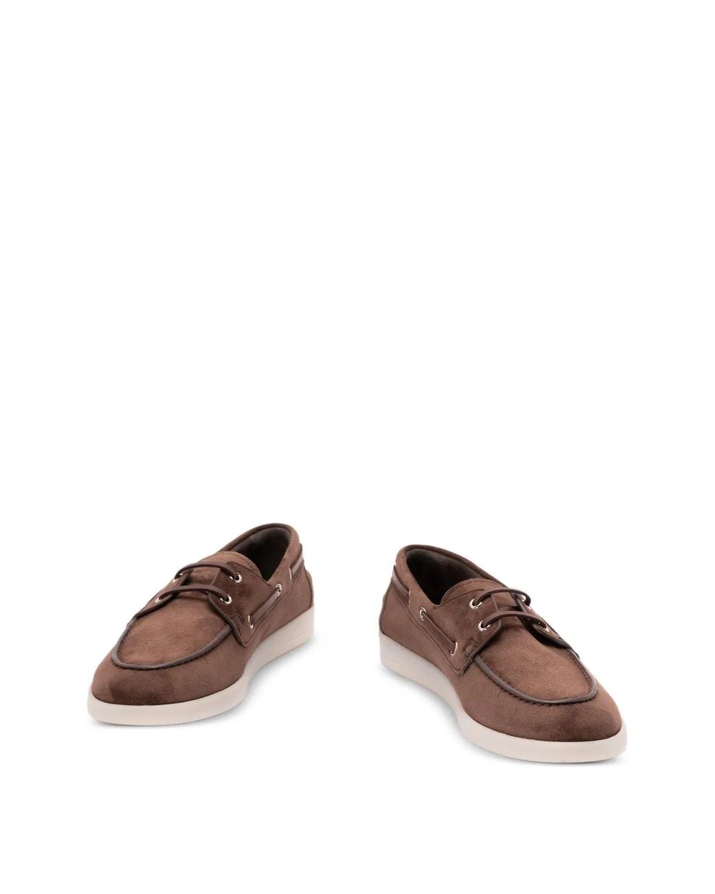 Prada Brown Suede Boat Shoes With Laces for men