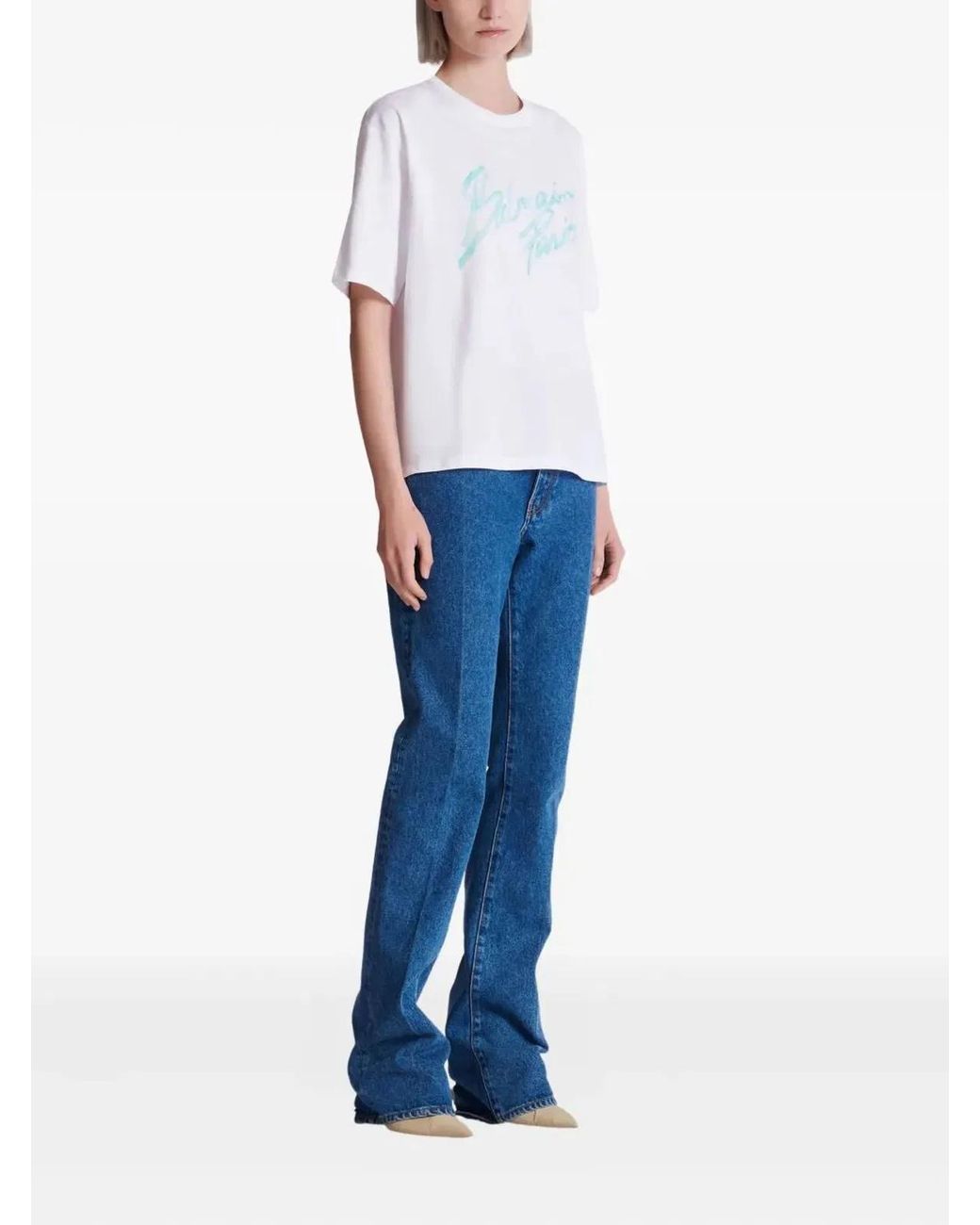 Balmain White Oversized Tshirt With Logo Print