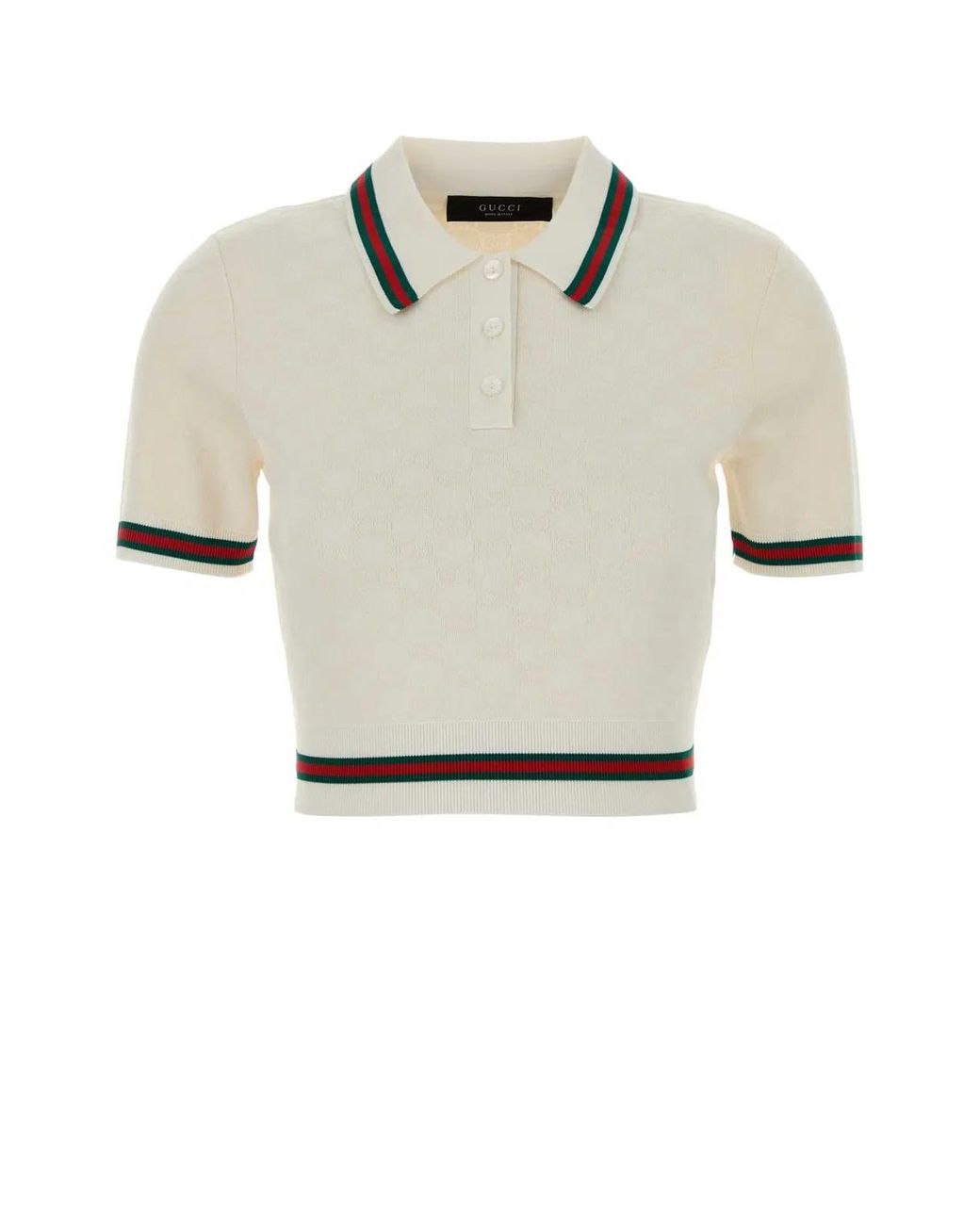 Gucci White Jacquard Shirt Collar Polo