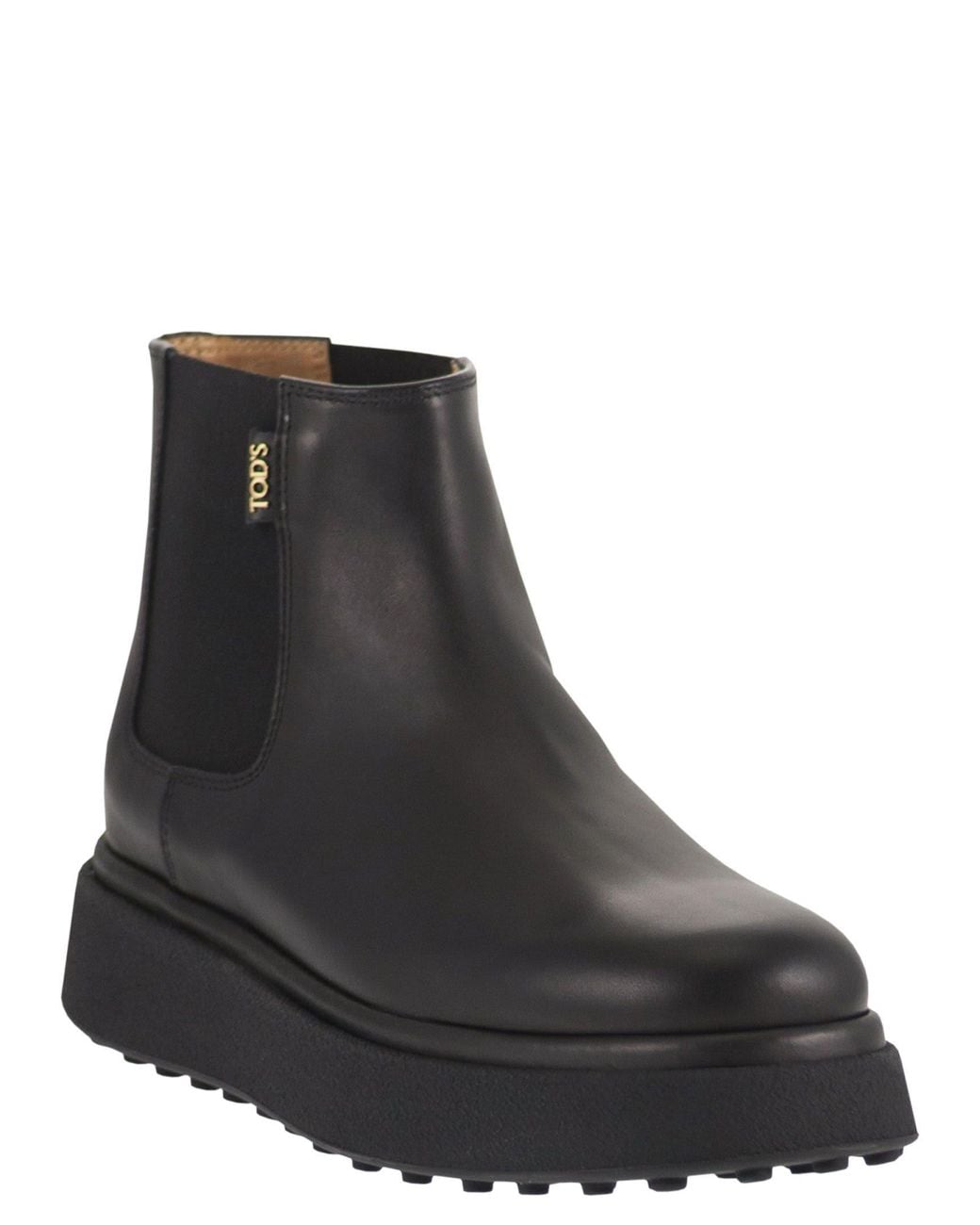 Tod's Black Leather Chelsea Boots With Raised Rubber Sole