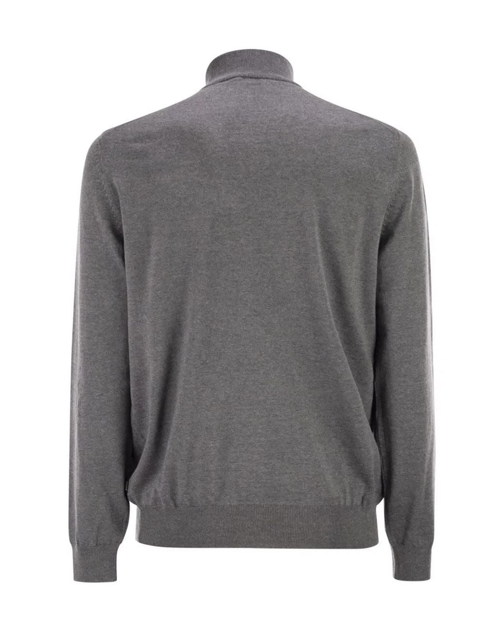 Boss Gray Virgin Wool Jumper With Zip Collar for men