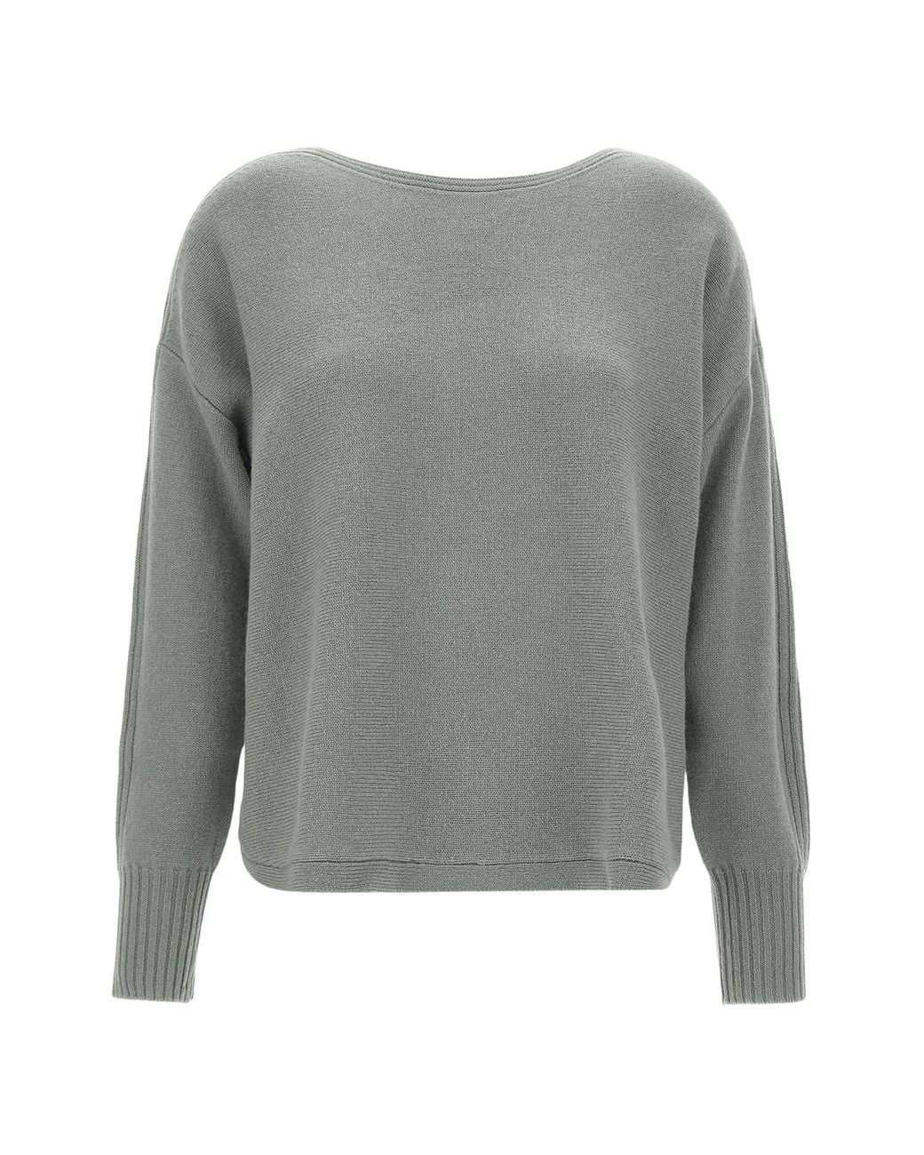 Elena Miro Gray Ribbed-Detail Rounded-Hem Sweater