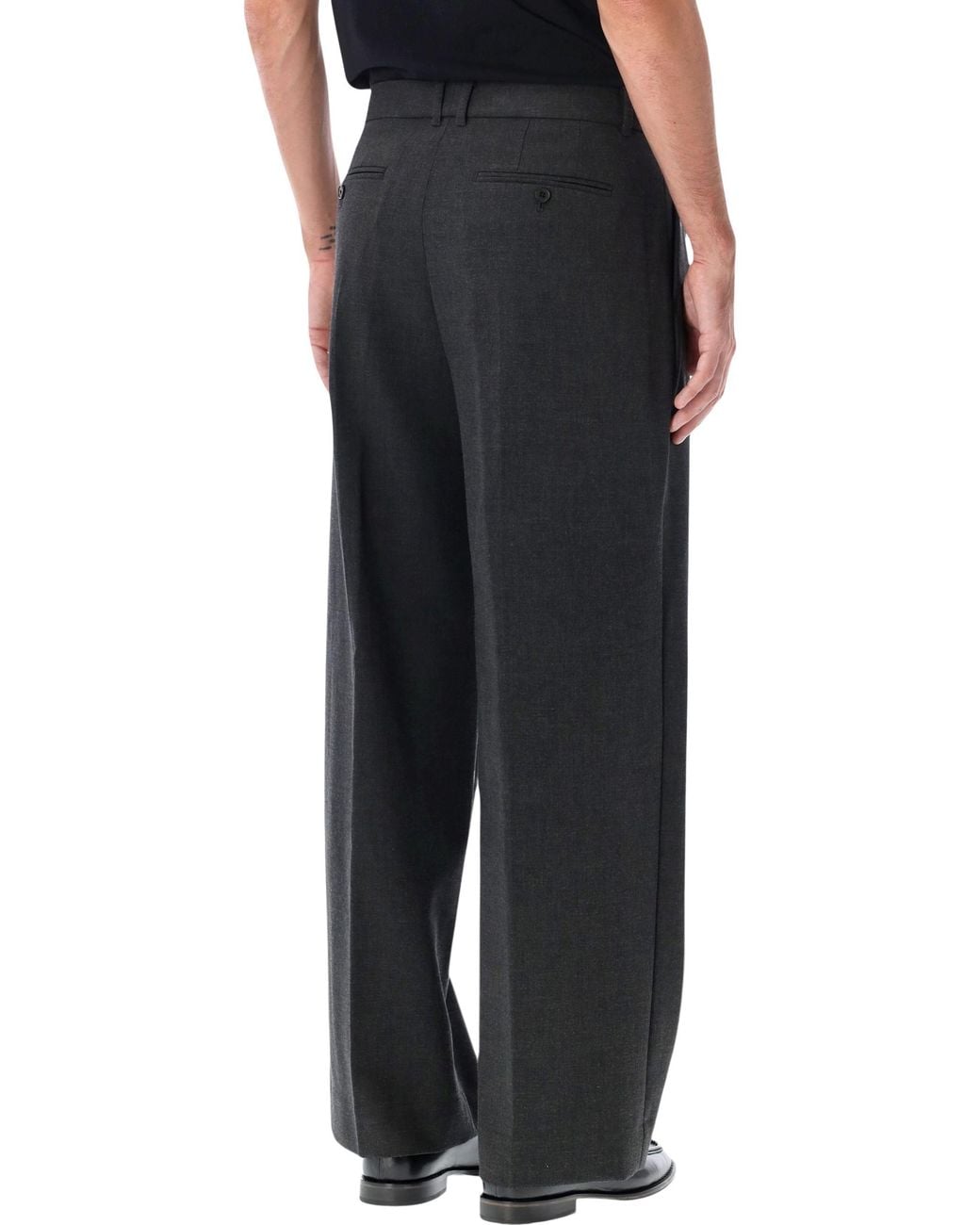 DUNST Black Double Pleated Wide Trousers for men