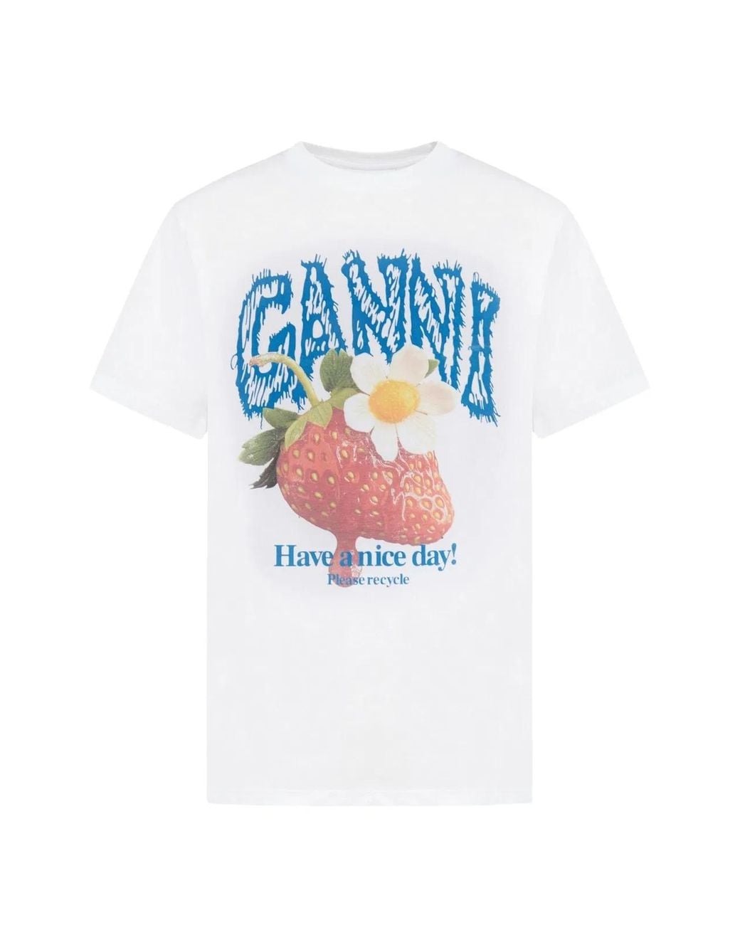 Ganni Blue T-Shirt With Strawberry