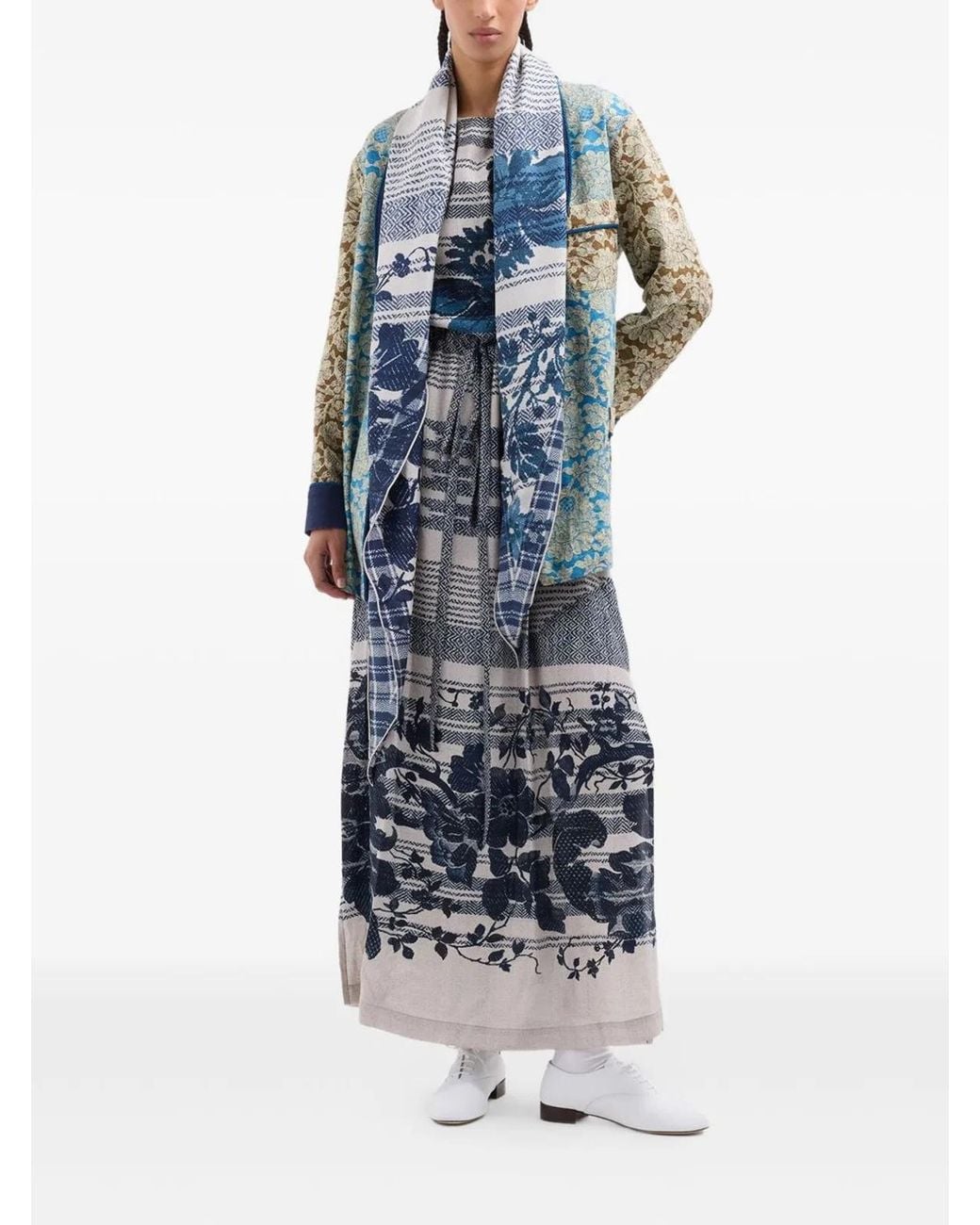 Pierre Louis Mascia Blue Printed Silk Dress