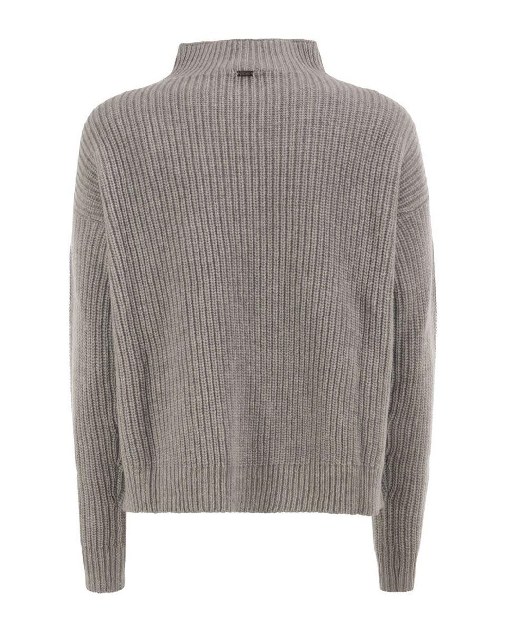 Herno Gray Pure Wool Jumper With Textured Knit And High Neck