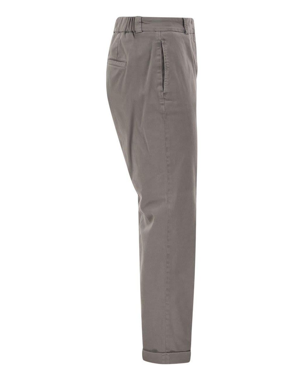 Peserico Gray Stretch Cotton Tapered Trousers With Elasticated Waistband