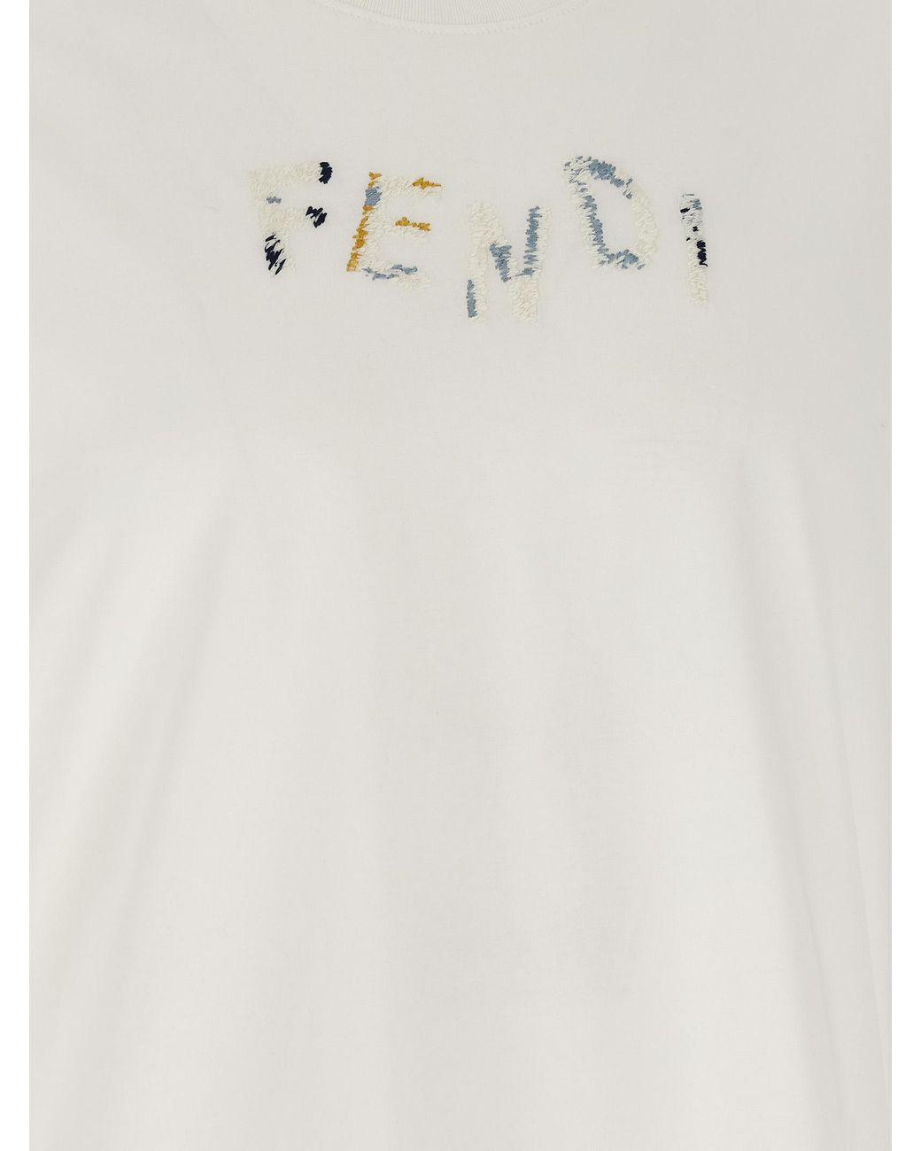 Fendi White Logo Embroidery T-Shirt for men