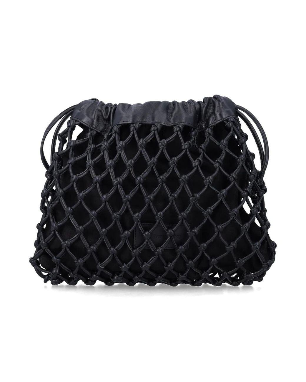 Frankie Shop Black Morgan Macrame Leather Pouch