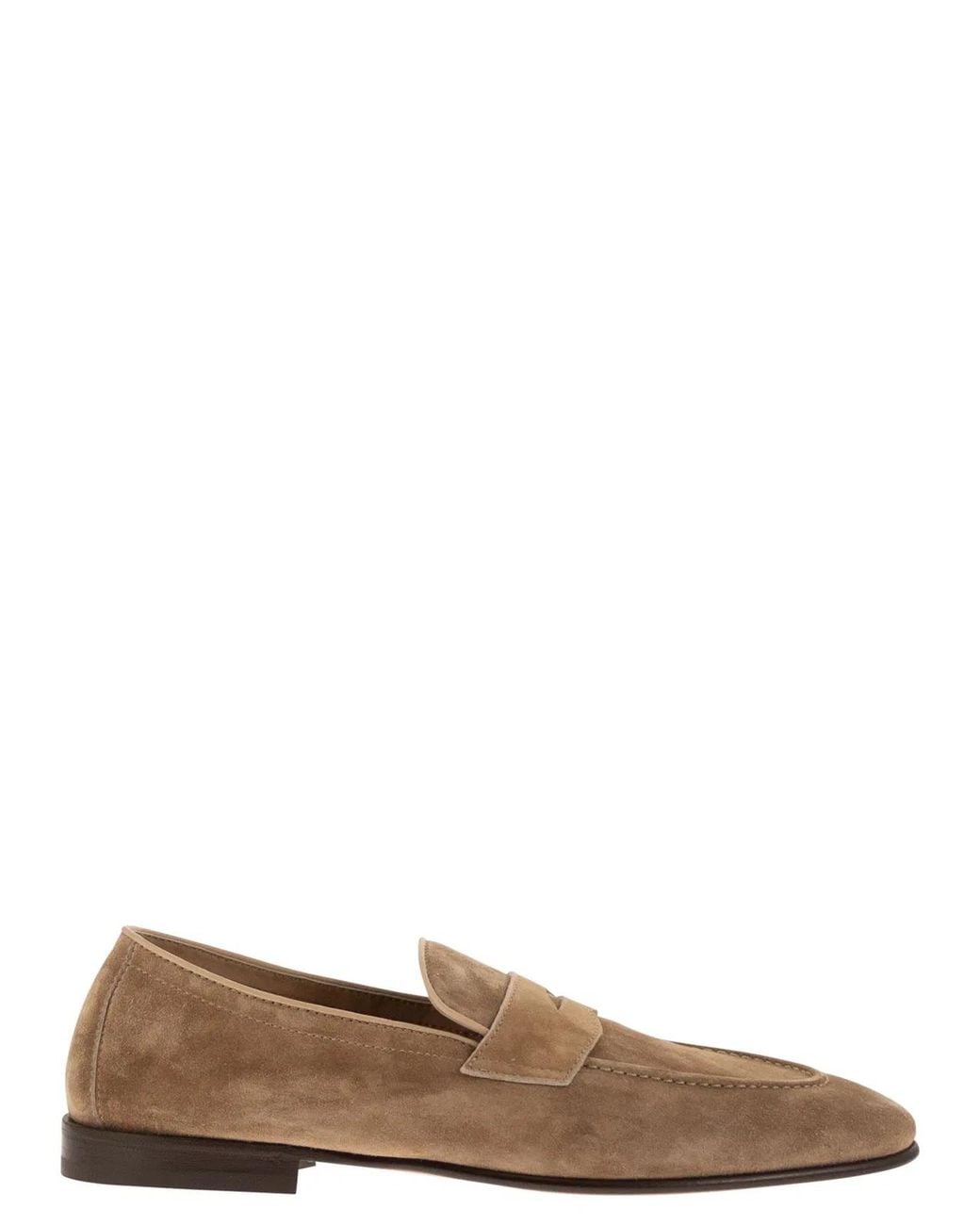 Brunello Cucinelli Brown Soft Suede Penny Loafer for men