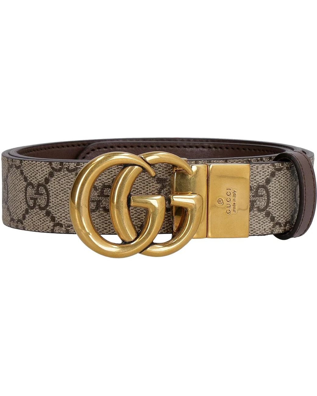Gucci Brown Leather And Gg Supreme Fabric Reversible Belt