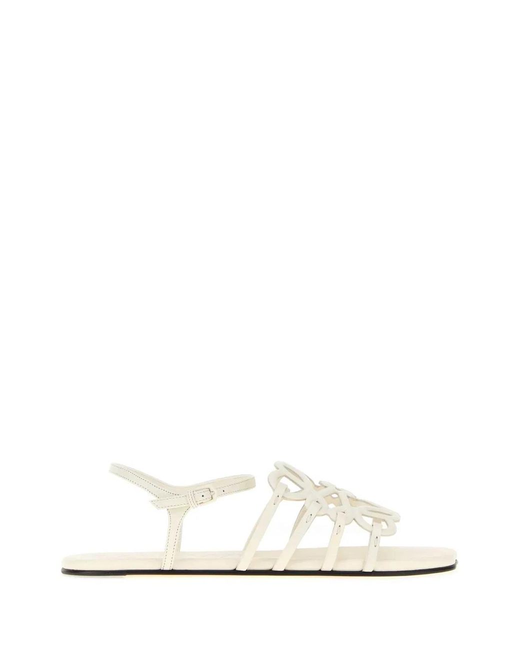 Loewe White Paula's Ibiza Leather Paula S Ibiza Petal Anagram Sandals