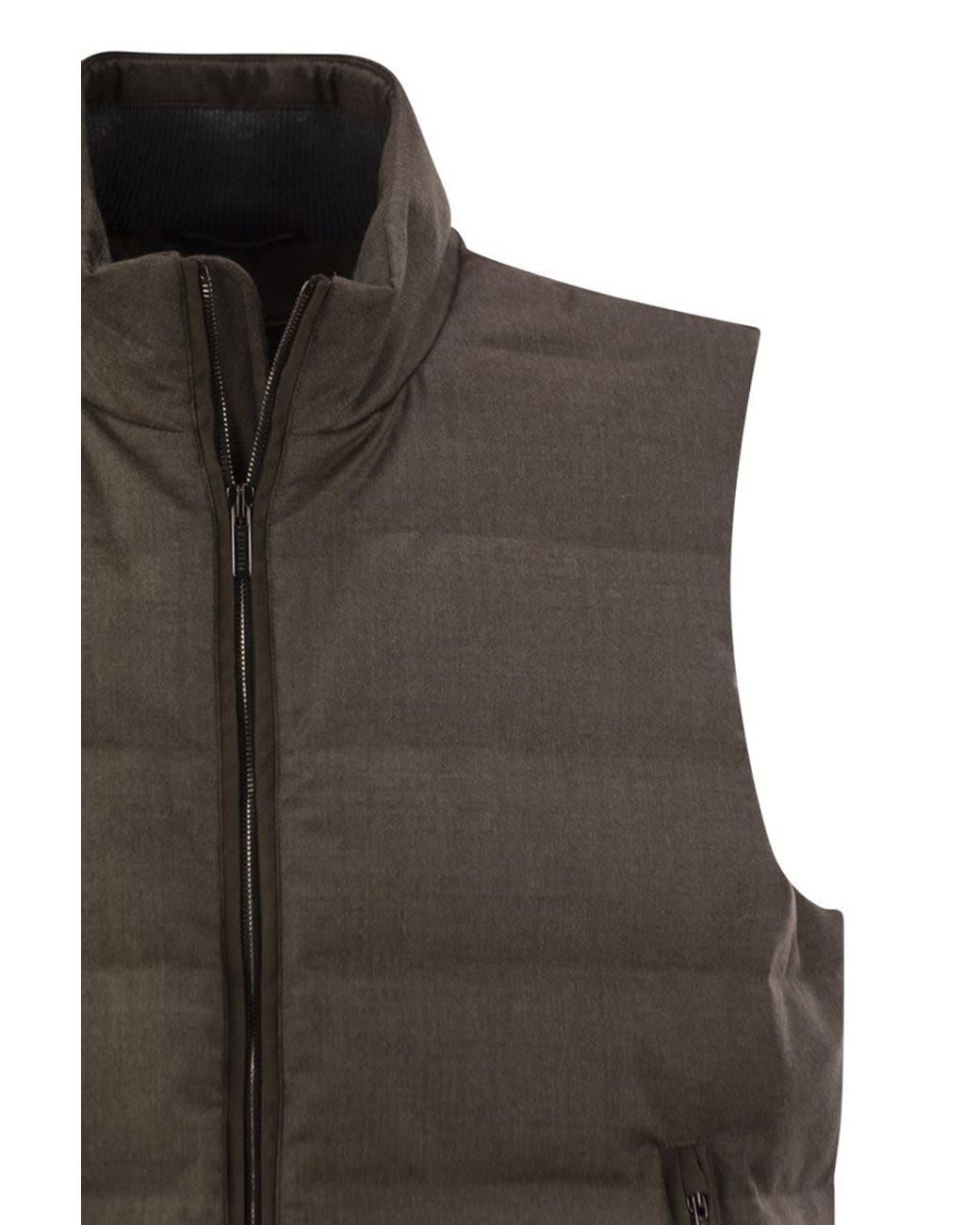 Peserico Brown Wool Blend Padded Gilet With High Collar for men
