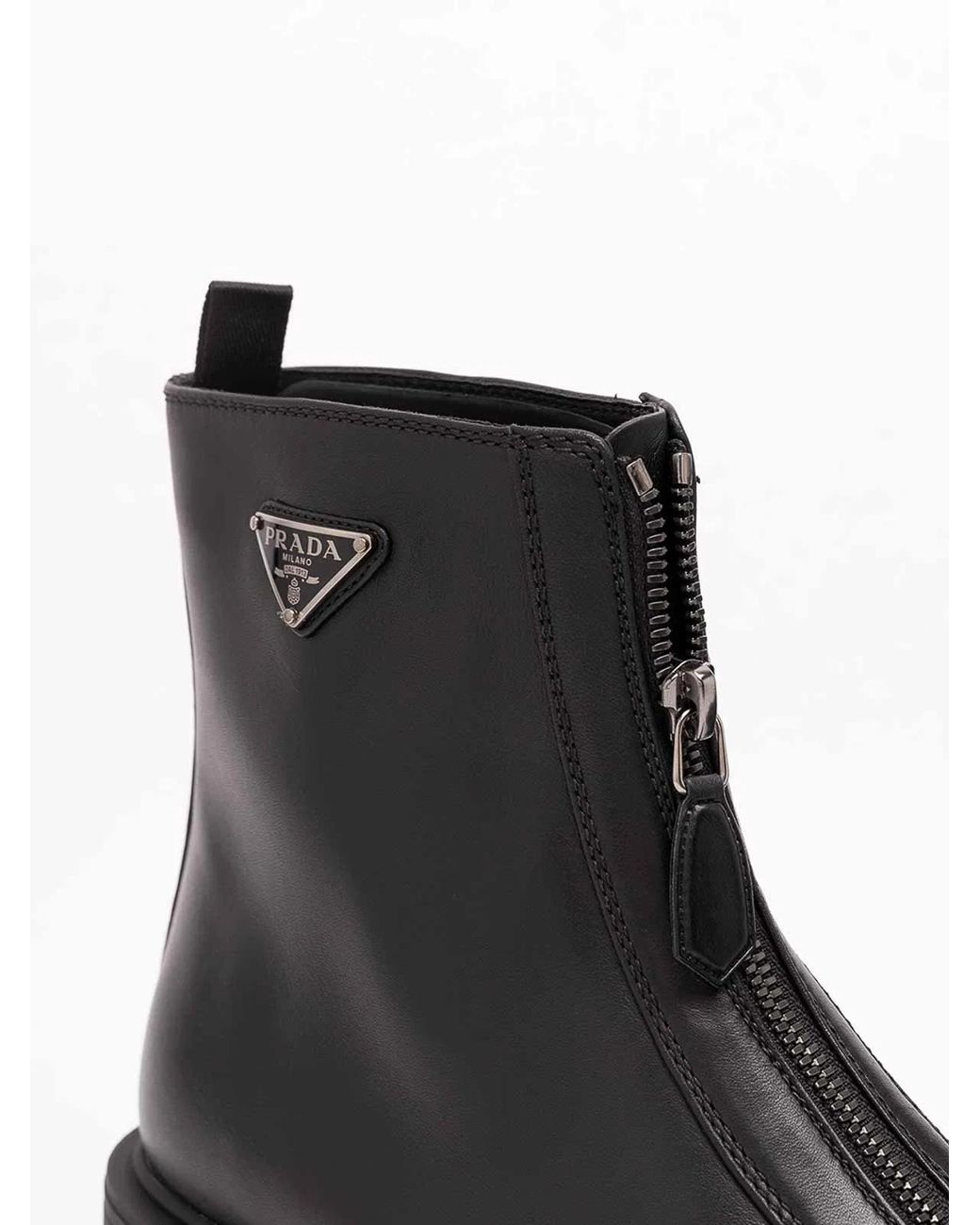 Prada Black Leather Zipper Booties