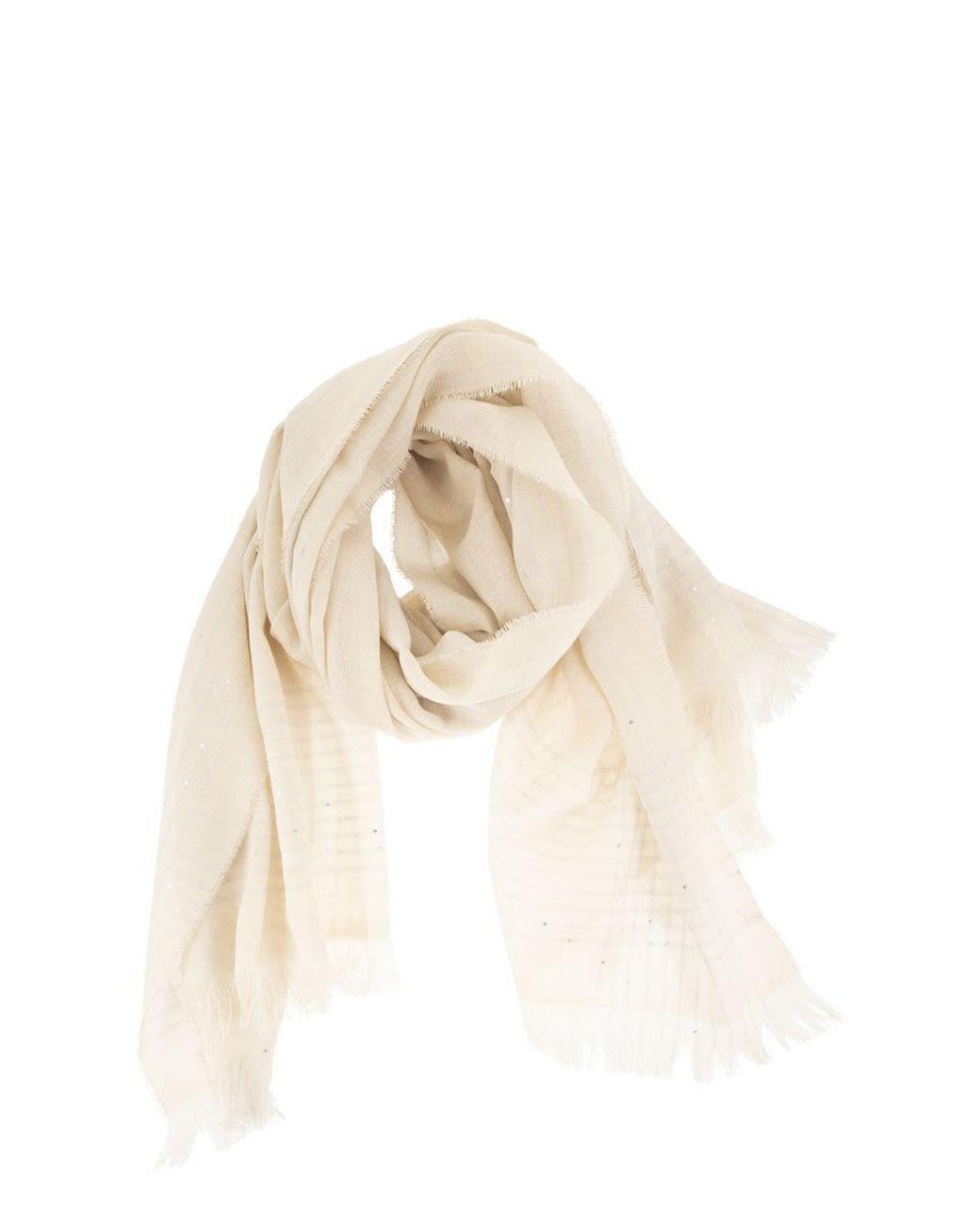 Peserico Natural Virgin Wool Scarf With Check Pattern, Sequins And Lurex Details