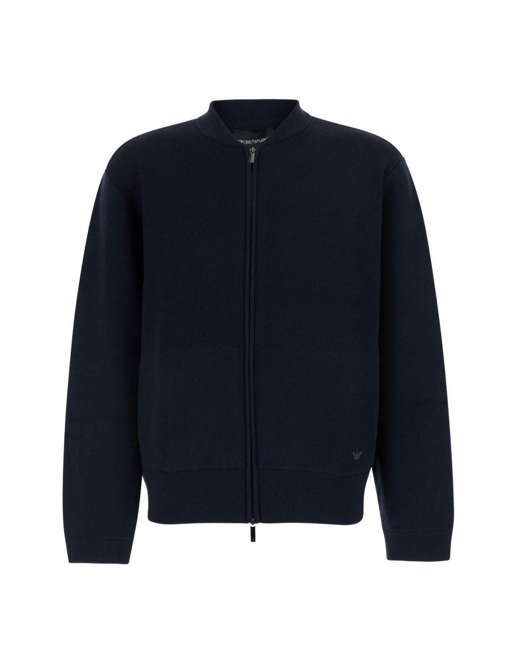 Emporio Armani Blue Wool Zipped Cardigan for men