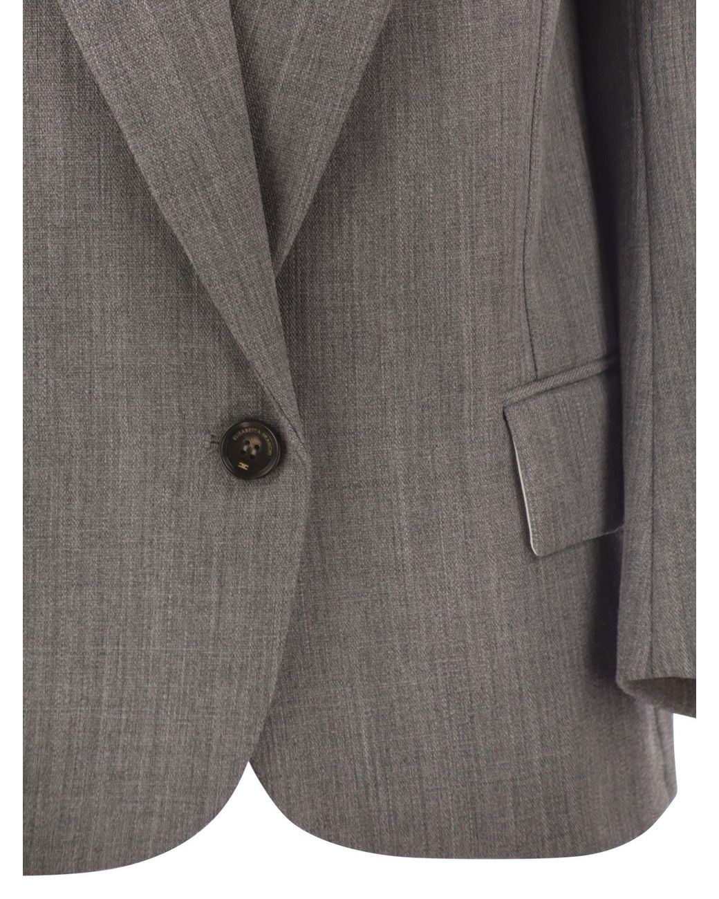 Elisabetta Franchi Gray Single-Breasted Virgin Wool Blazer With Peak Lapels
