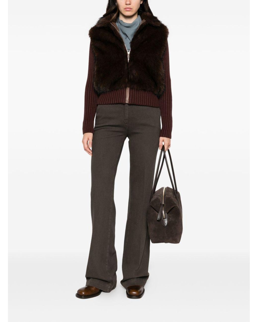 Via Masini 80 Gray Wool Flared Leg Trousers