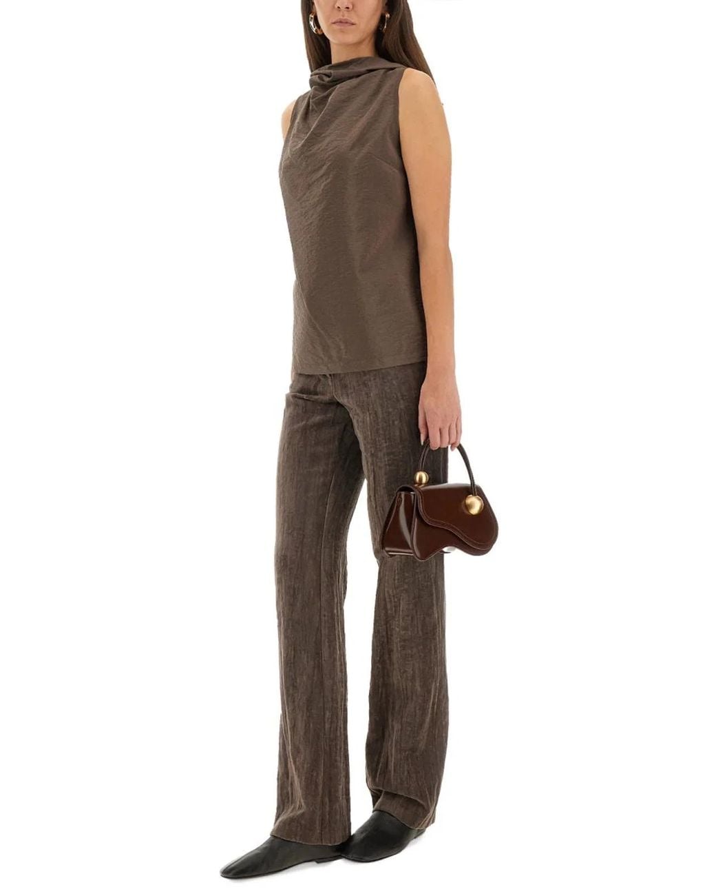 Alysi Brown Velvet "Crinkle" Slim Pants