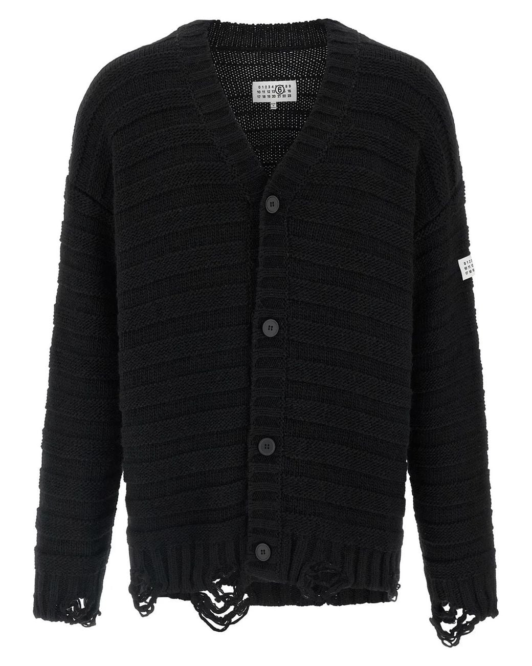 MM6 by Maison Margiela Black Distressed Wool Cardigan for men