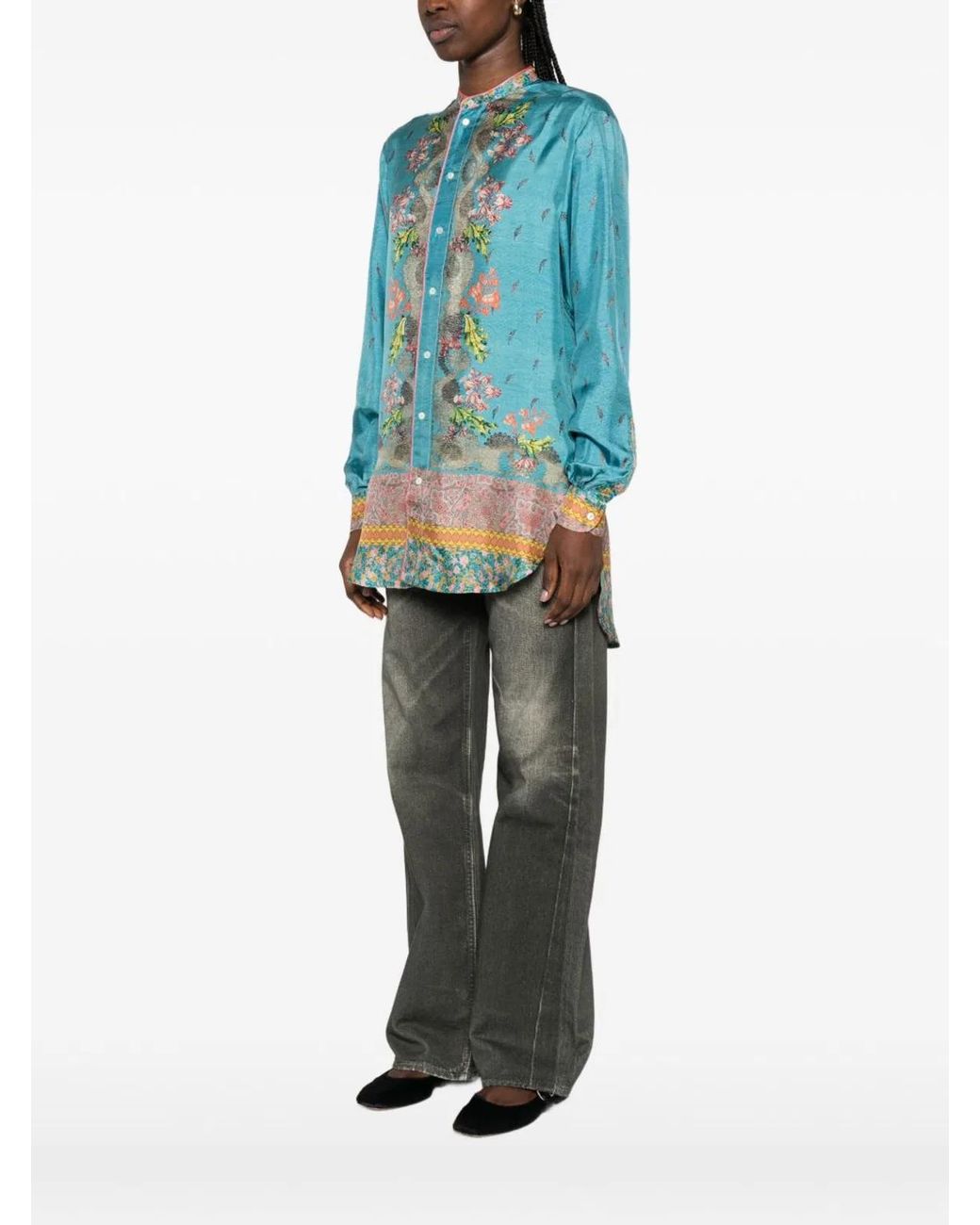 Pierre Louis Mascia Blue Printed Silk Shirt