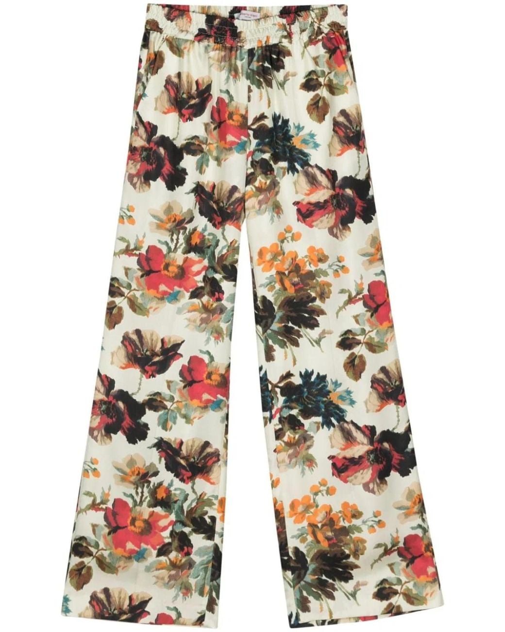 Alberto Biani White Printed Silk Wide-Leg Trousers