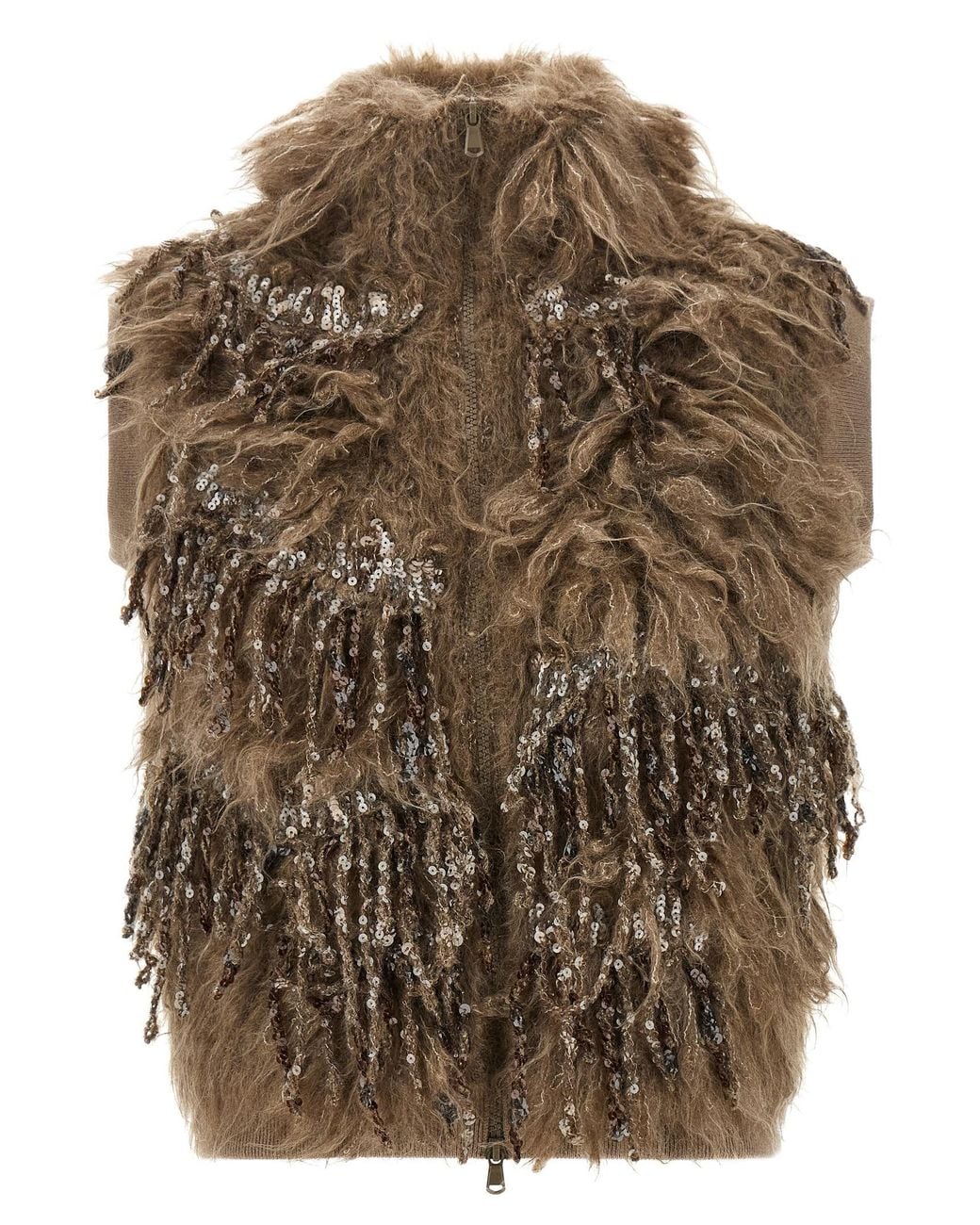 Brunello Cucinelli Brown 'Dazzling Moss Embroidery' Vest