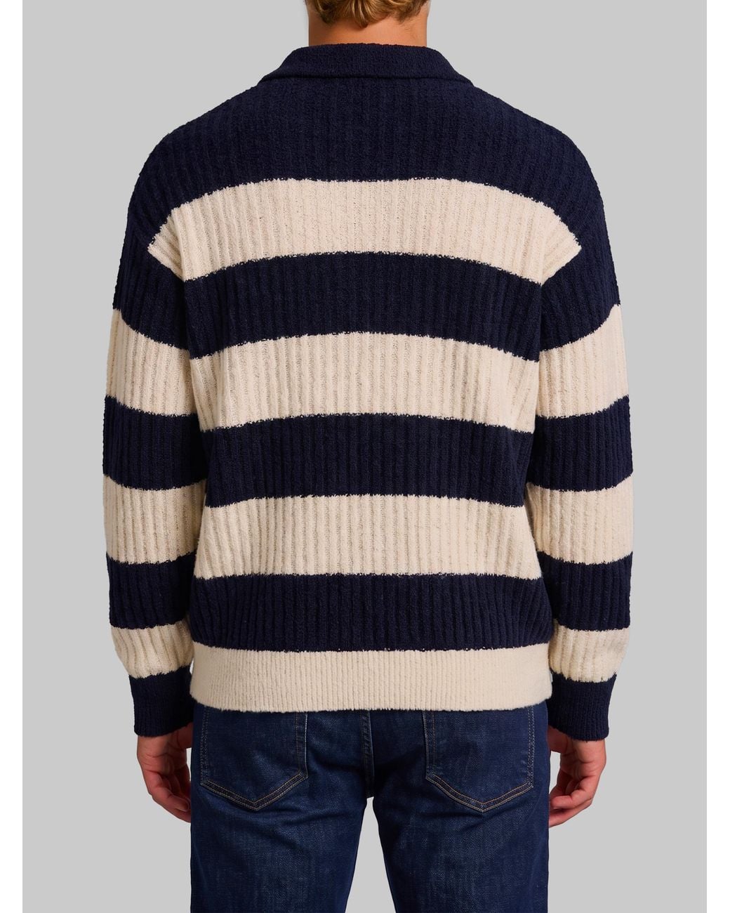 Roberto Collina Blue Ribbed Marinière Polo for men
