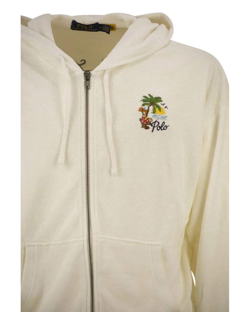 Polo Ralph Lauren Natural Cotton Blend Zip Hoodie With Tropical Embroidery for men