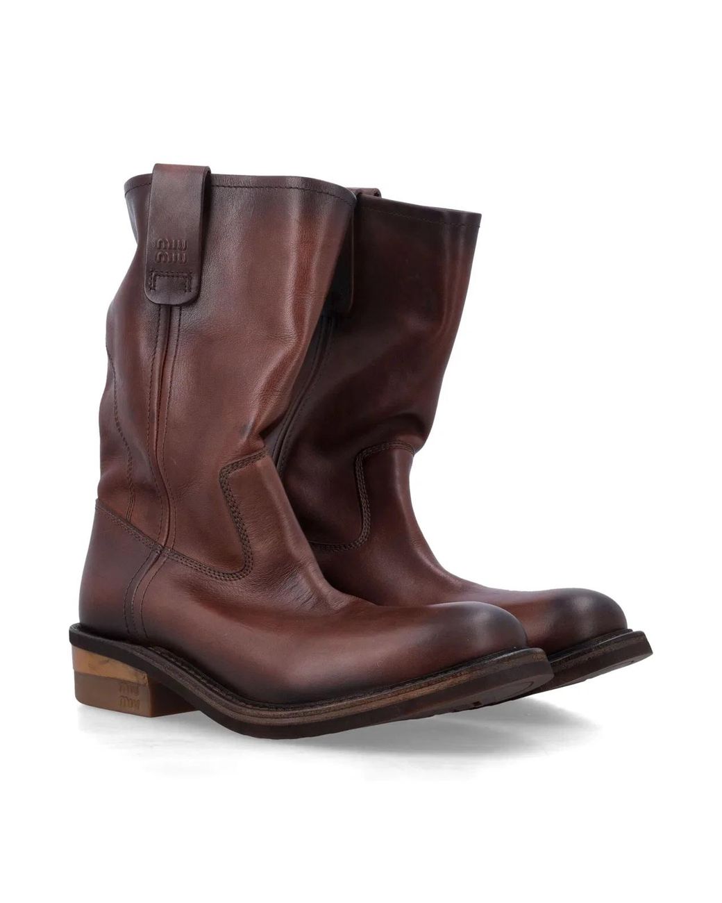 Miu Miu Brown Foule Leather Booties Coffee