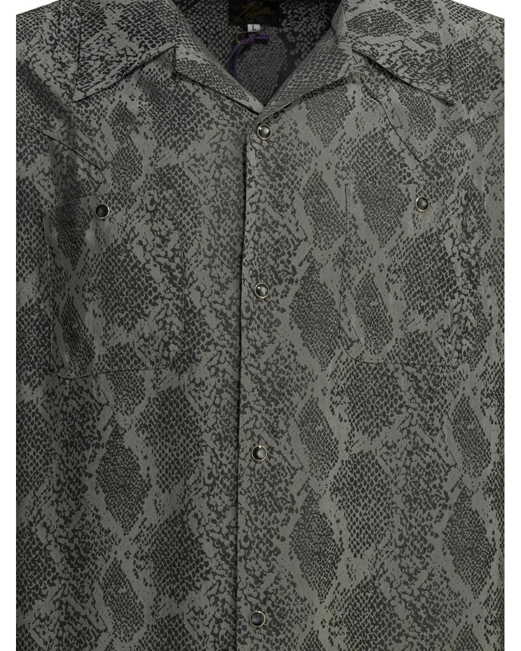 Needles Gray Cowboy One-Up Rayon Acetate Casual Shirt for men