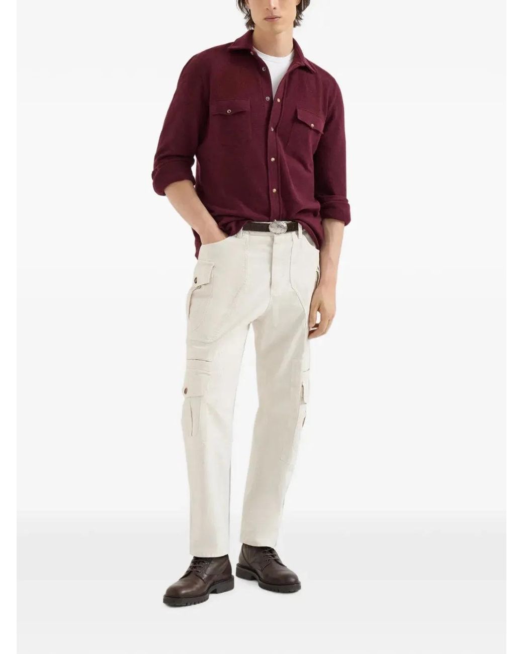 Brunello Cucinelli Purple Virgin Wool, Cashmere And Silk Knit Shirt for men