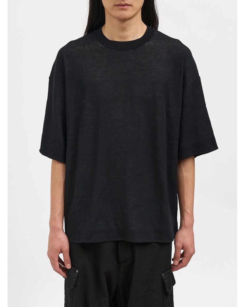Isabel Benenato Black Crew Neck Cotton Sweater for men