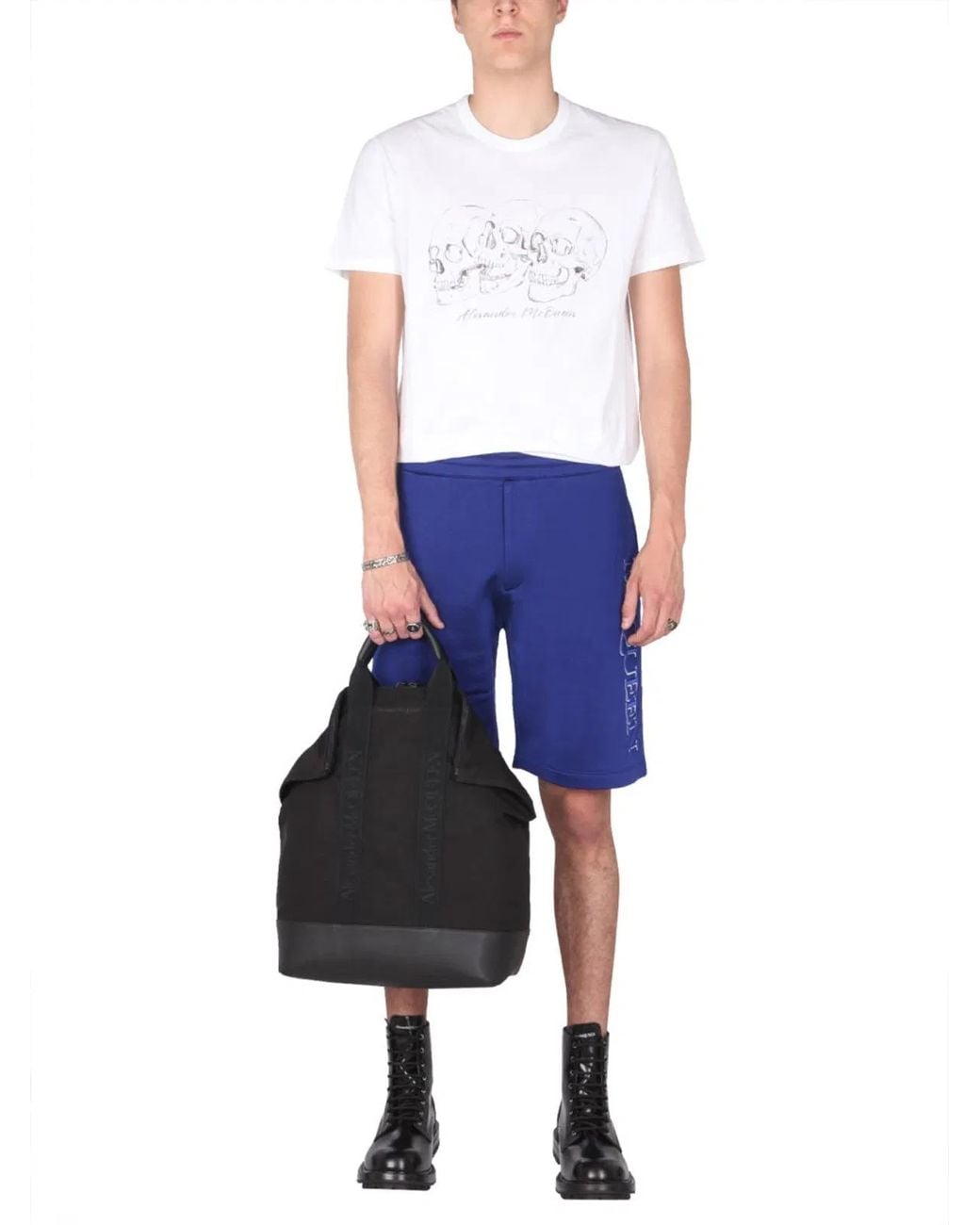 McQueen Blue Shorts With Embroidered Logo for men