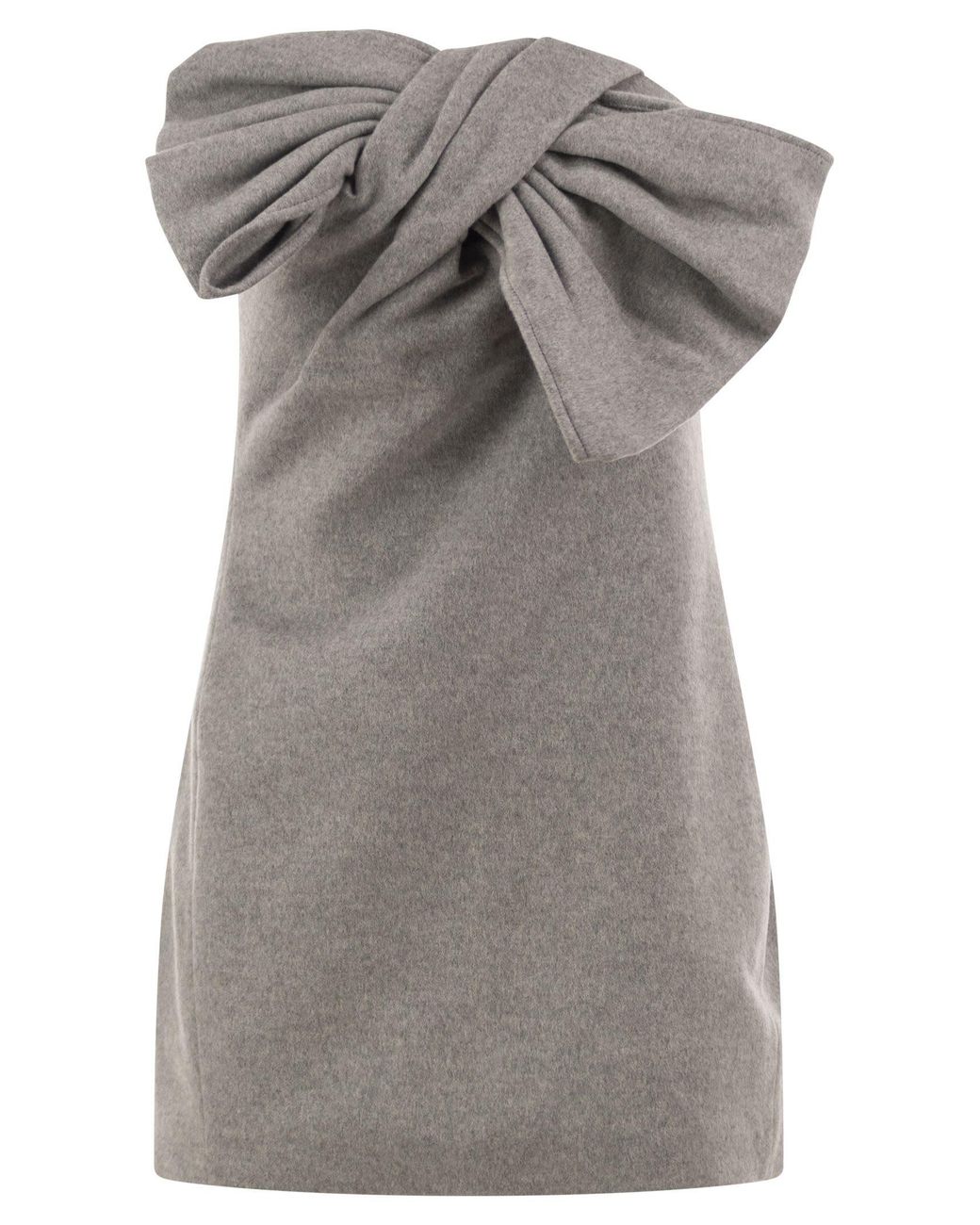 7 For All Mankind Gray Wool-Blend One-Shoulder Mini Dress With Bow