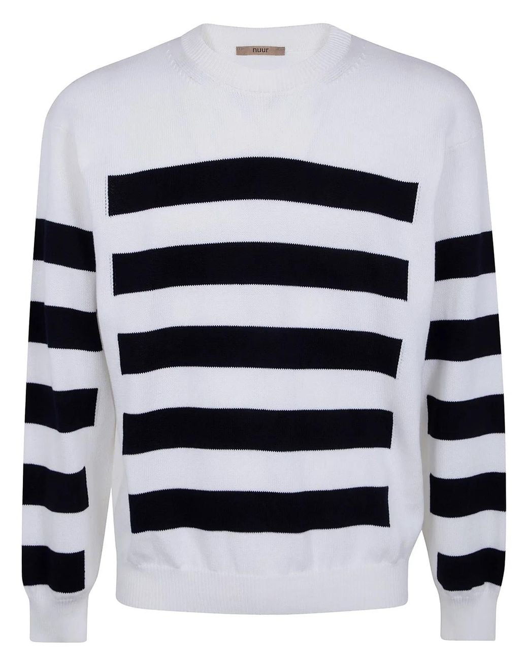 Nuur White Two Tone Stripes Crew Neck Sweater for men
